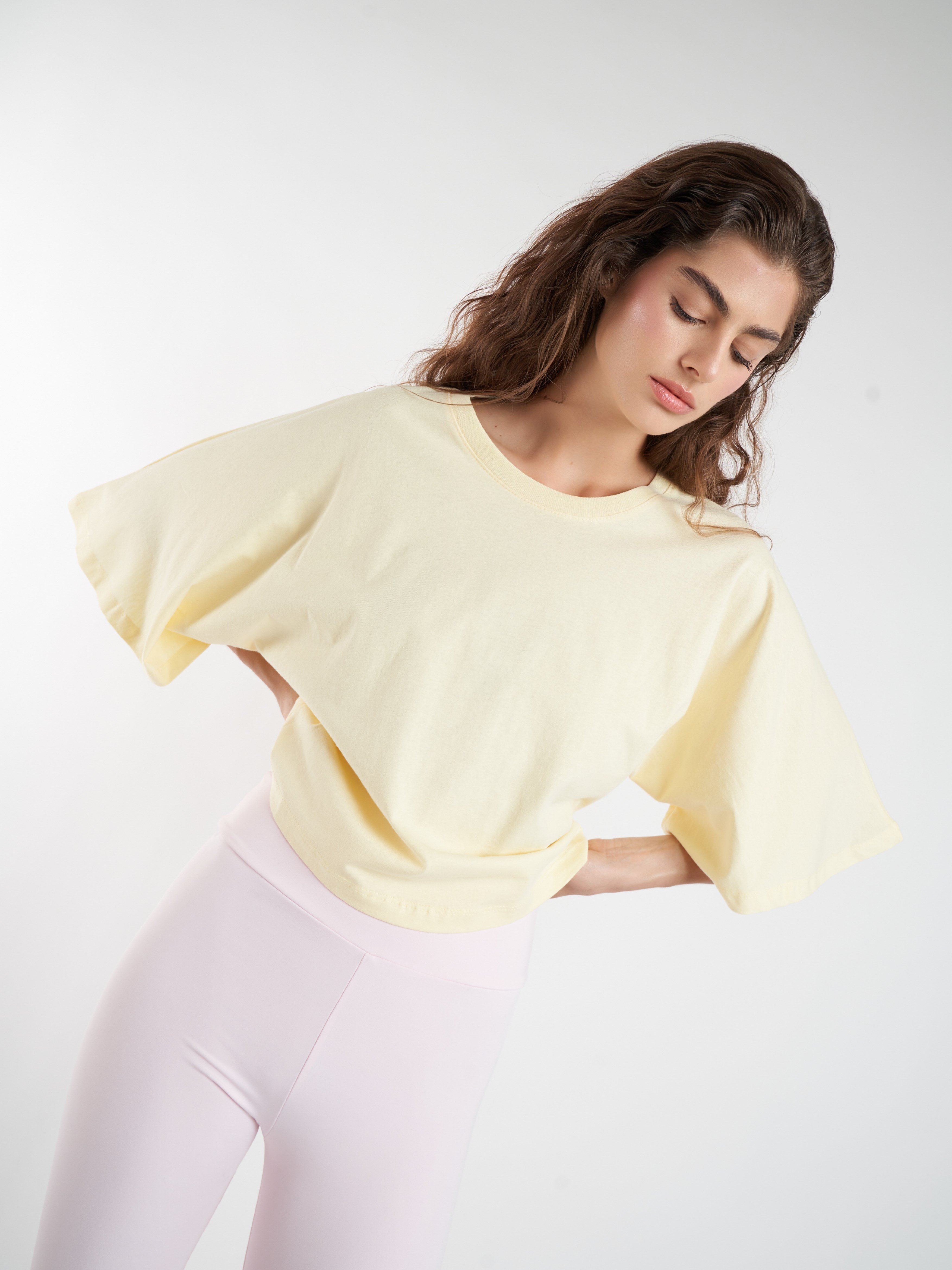 Basic Geniş Kol T-shirt Sarı