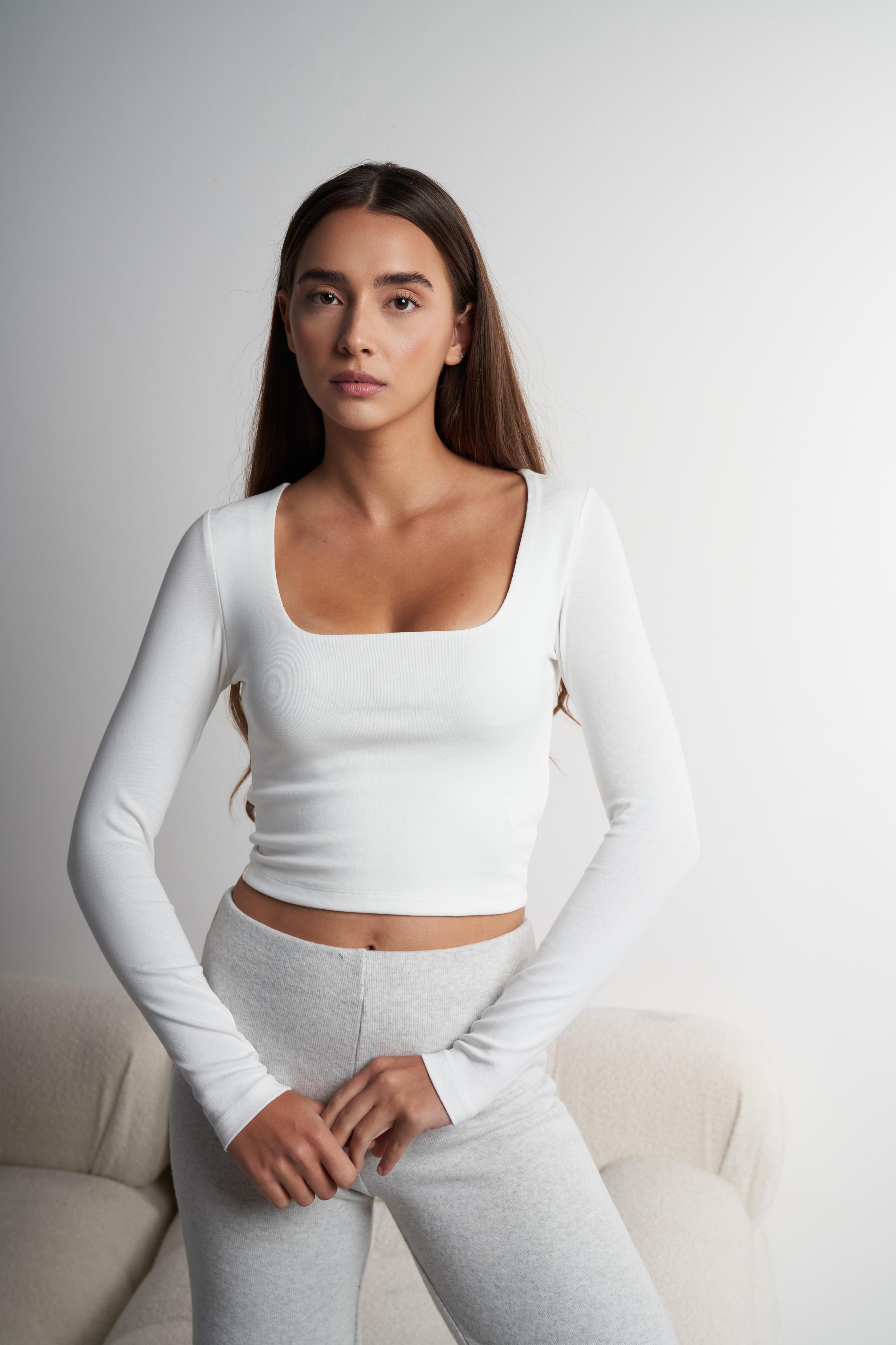 Basic Kısa Bluz Ekru