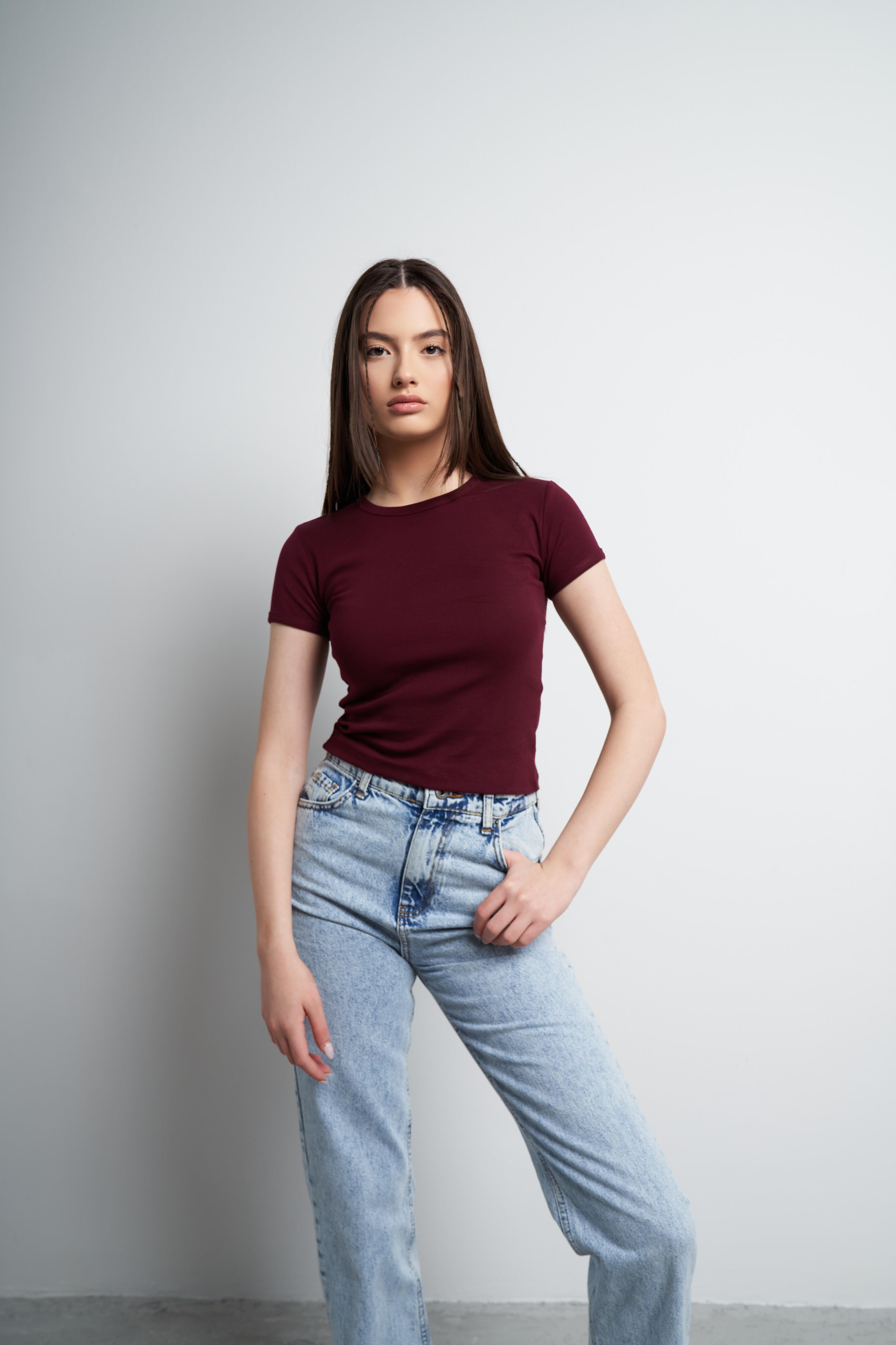 Basic Kısa Kol Bluz Bordo