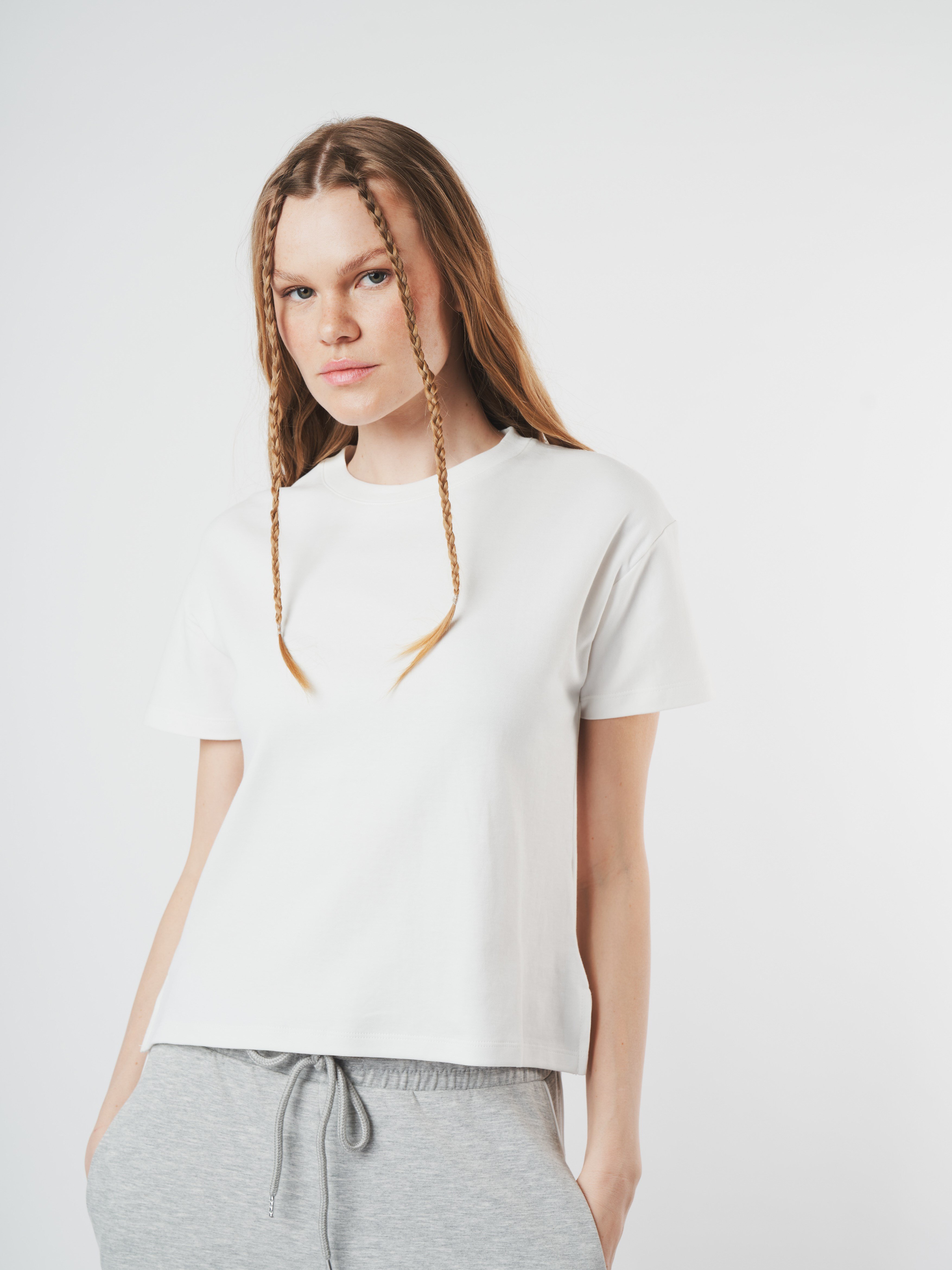 Basic Kısa Kol T-shirt Ekru