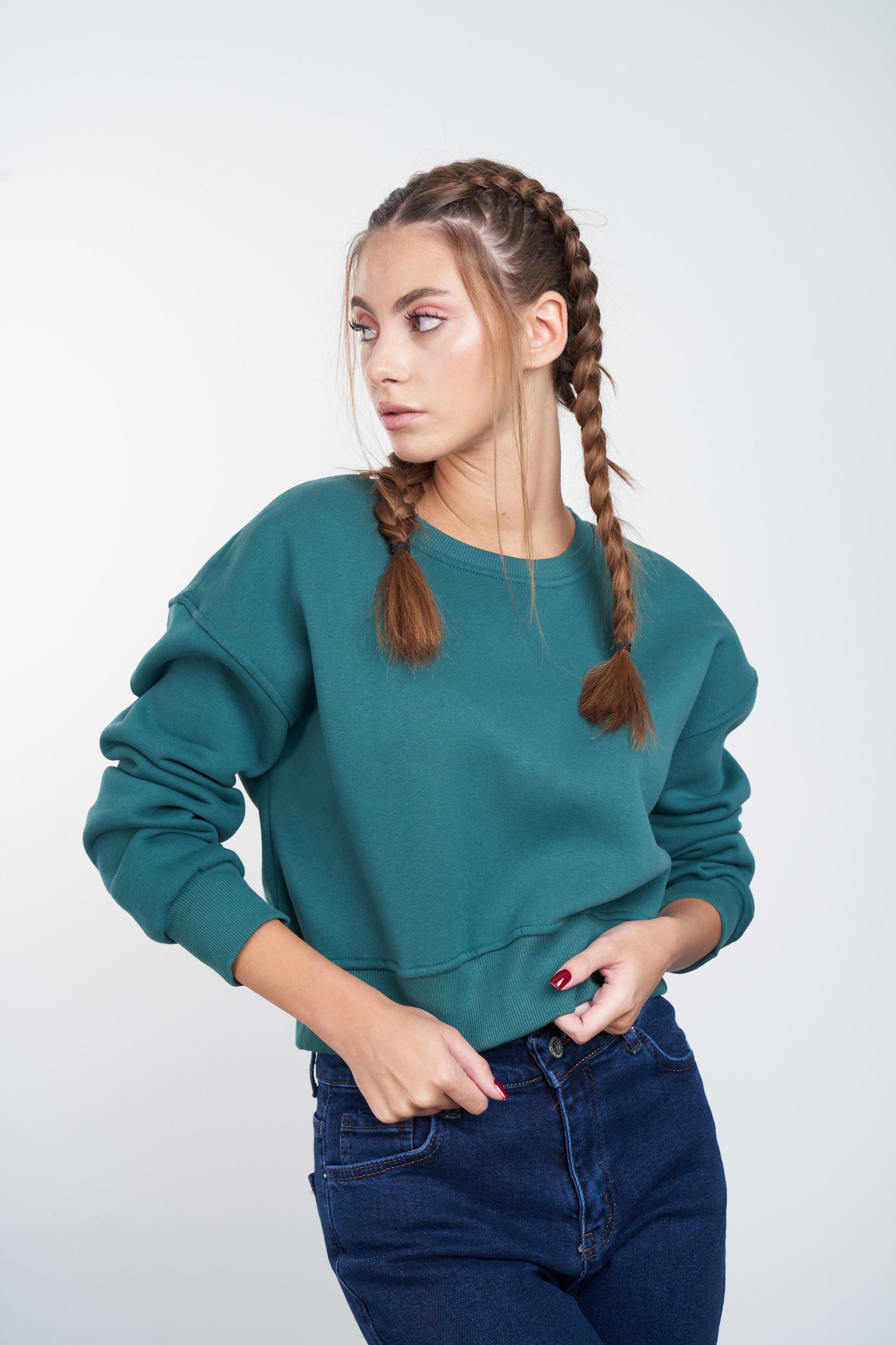 Basic Kısa Sweatshirt Yeşil
