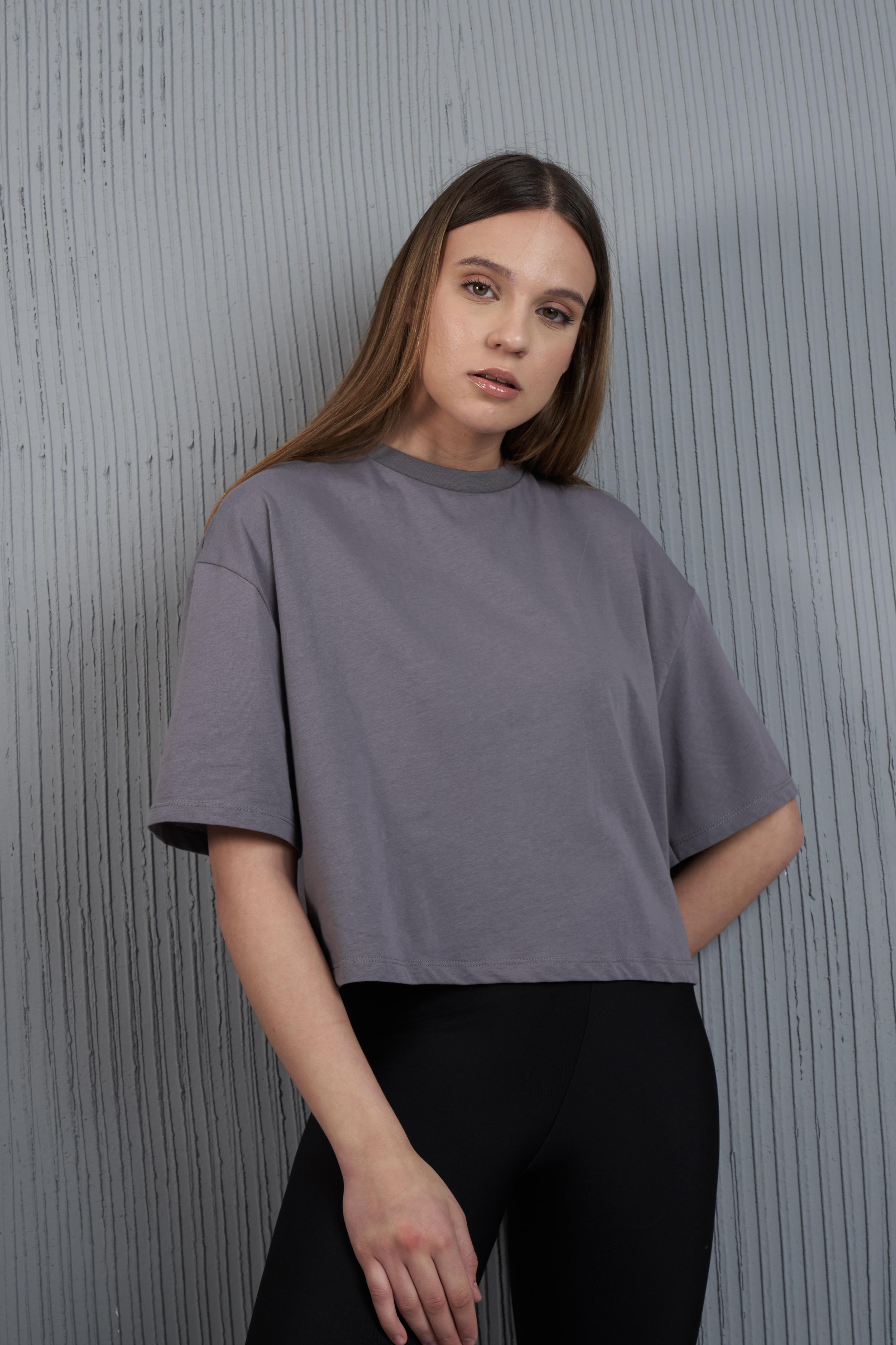 Basic Kısa T-shirt Koyu Gri