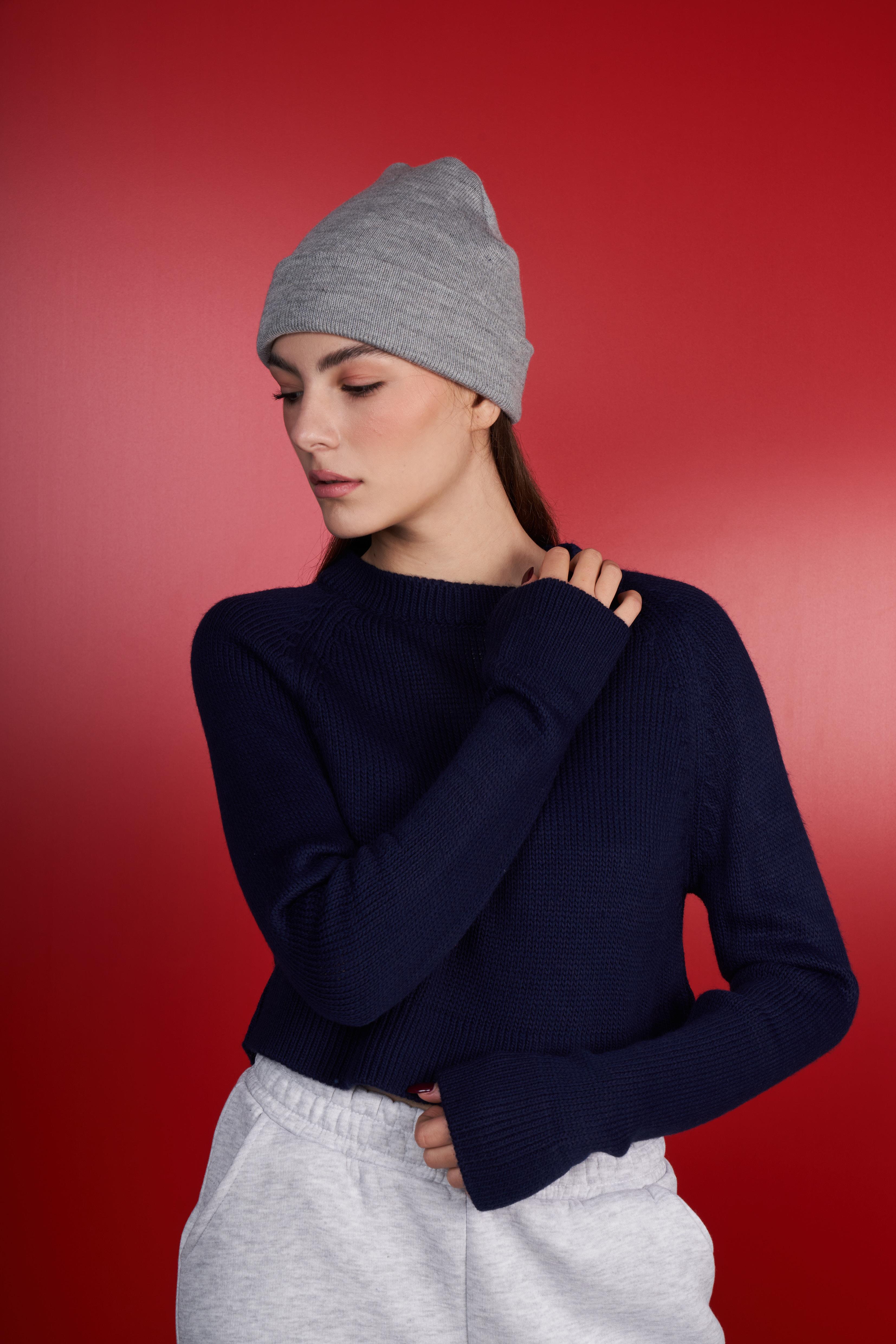 Basic Kısa Triko Kazak Lacivert