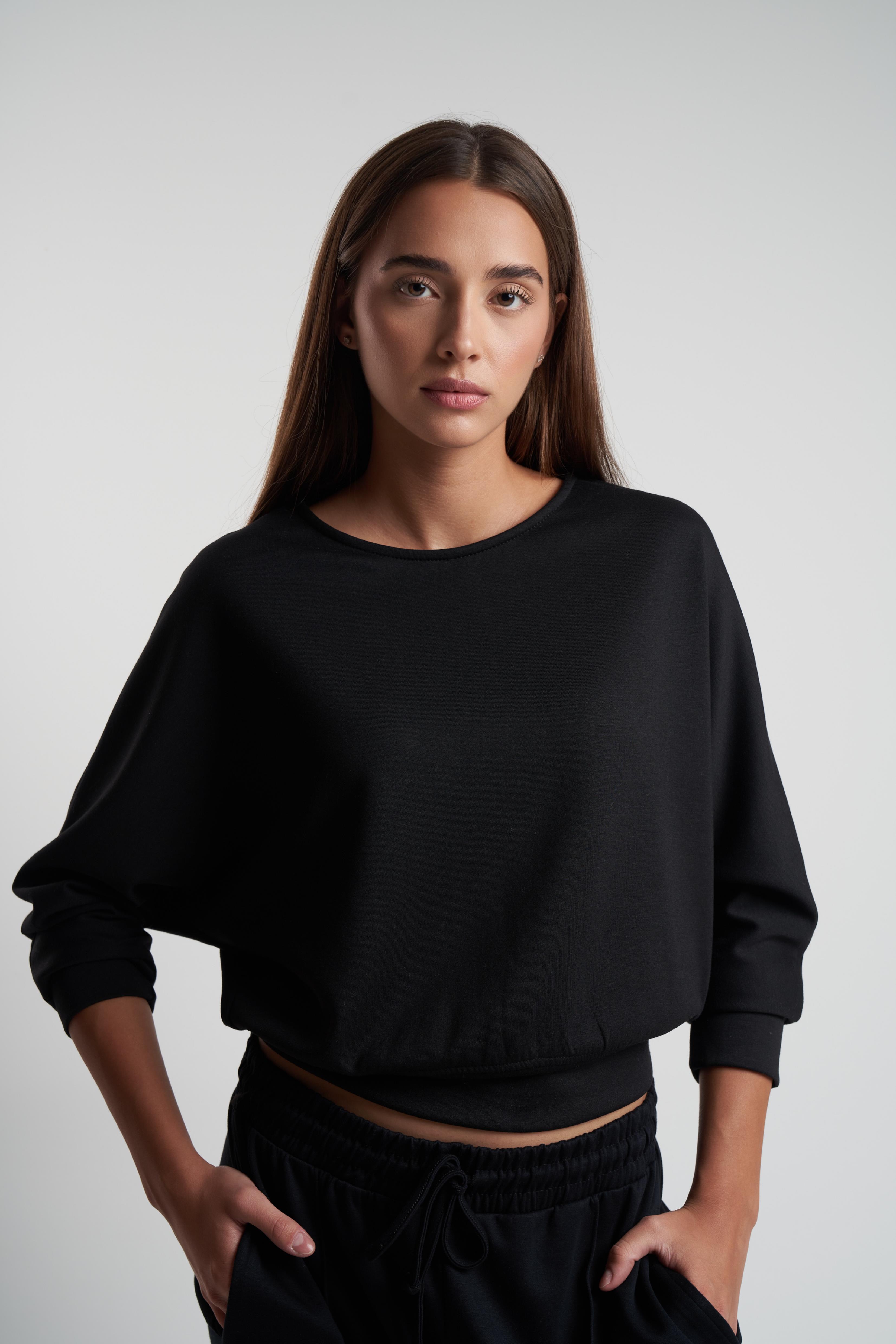 Basic Modal Kumaş Sweatshirt Siyah