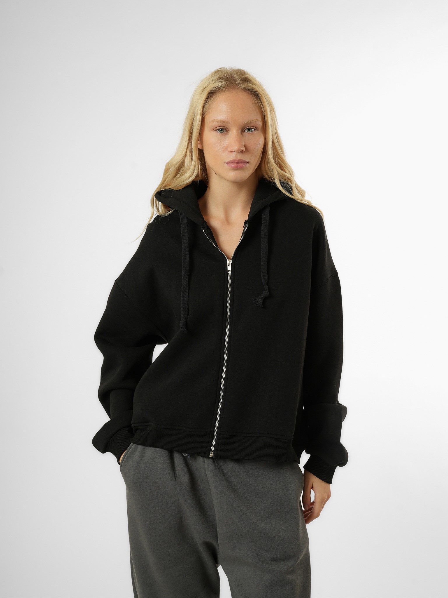 Basic Oversize Şardonlu Sweatmont Siyah
