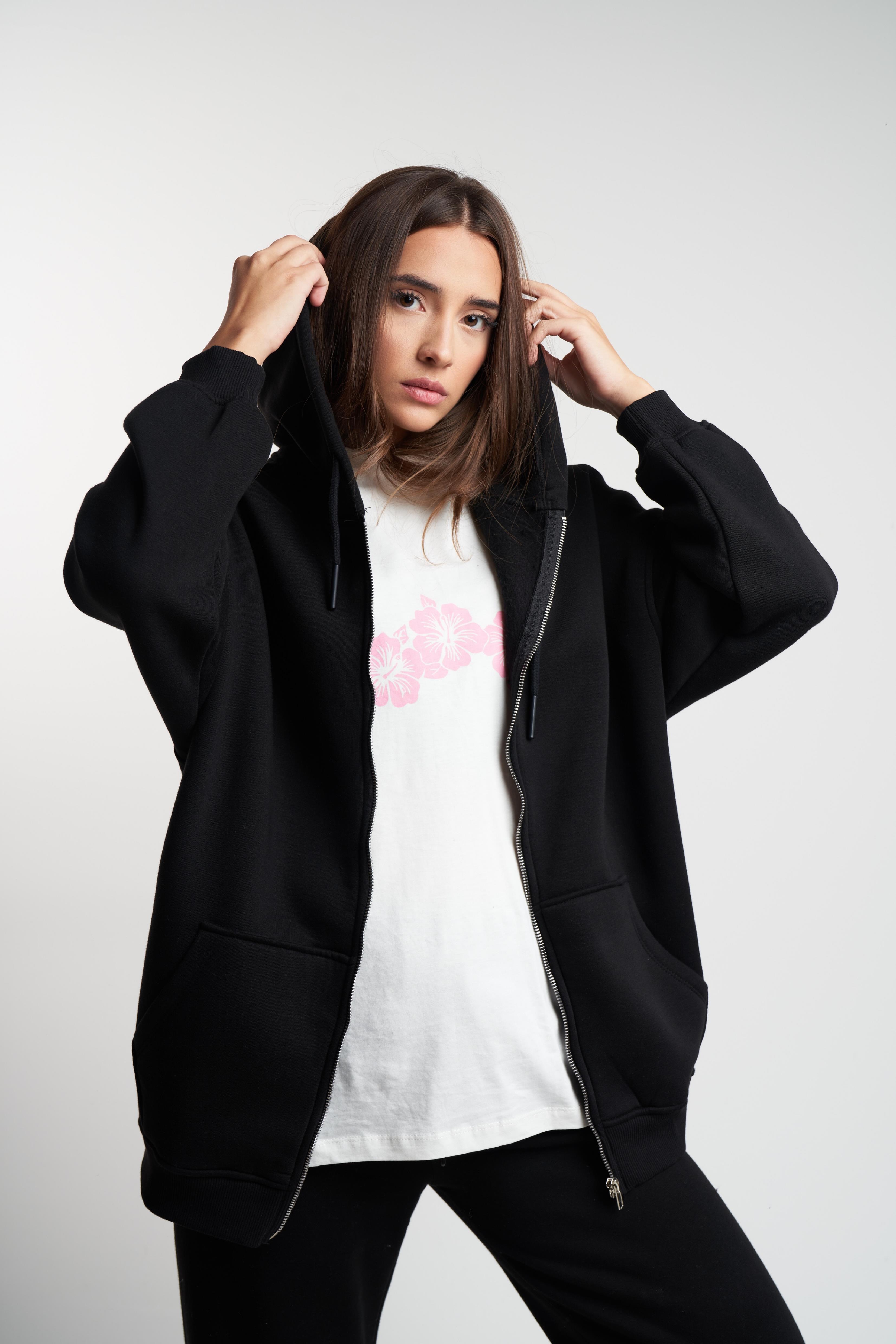 Basic Oversize Şardonlu Sweatmont Siyah