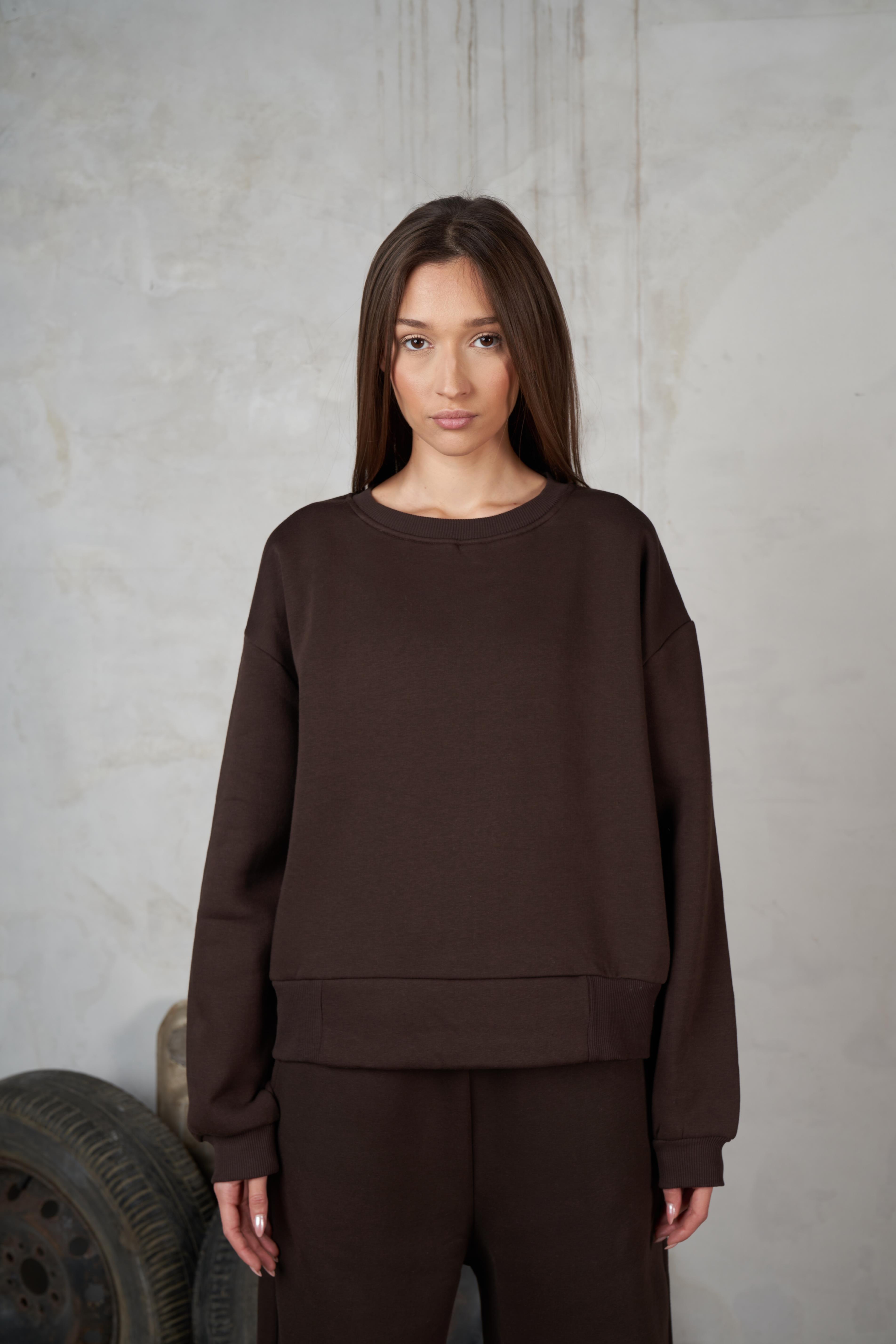 Basic Şardonlu Sweatshirt Kahve
