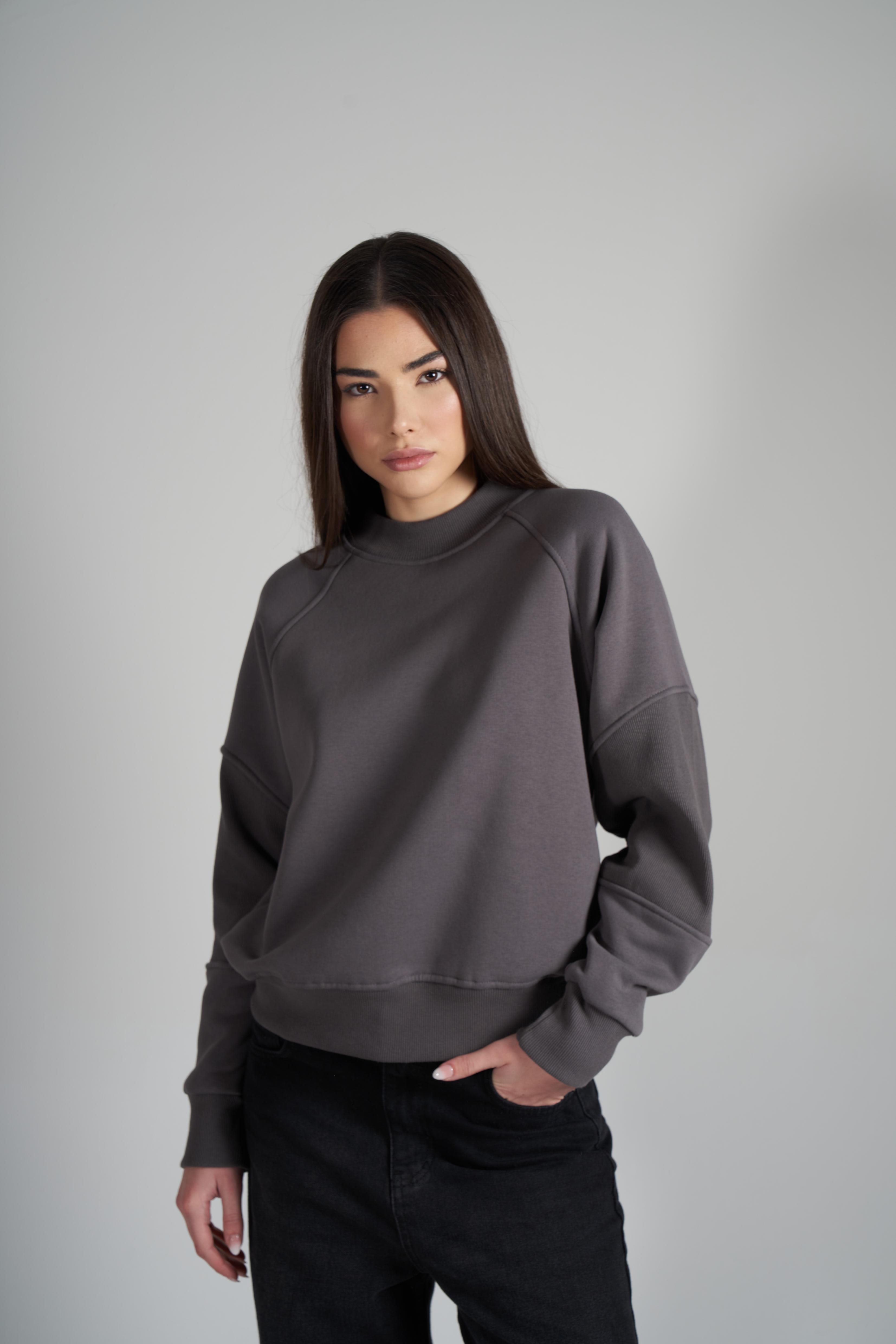Basic Şardonlu Sweatshirt Koyu Gri