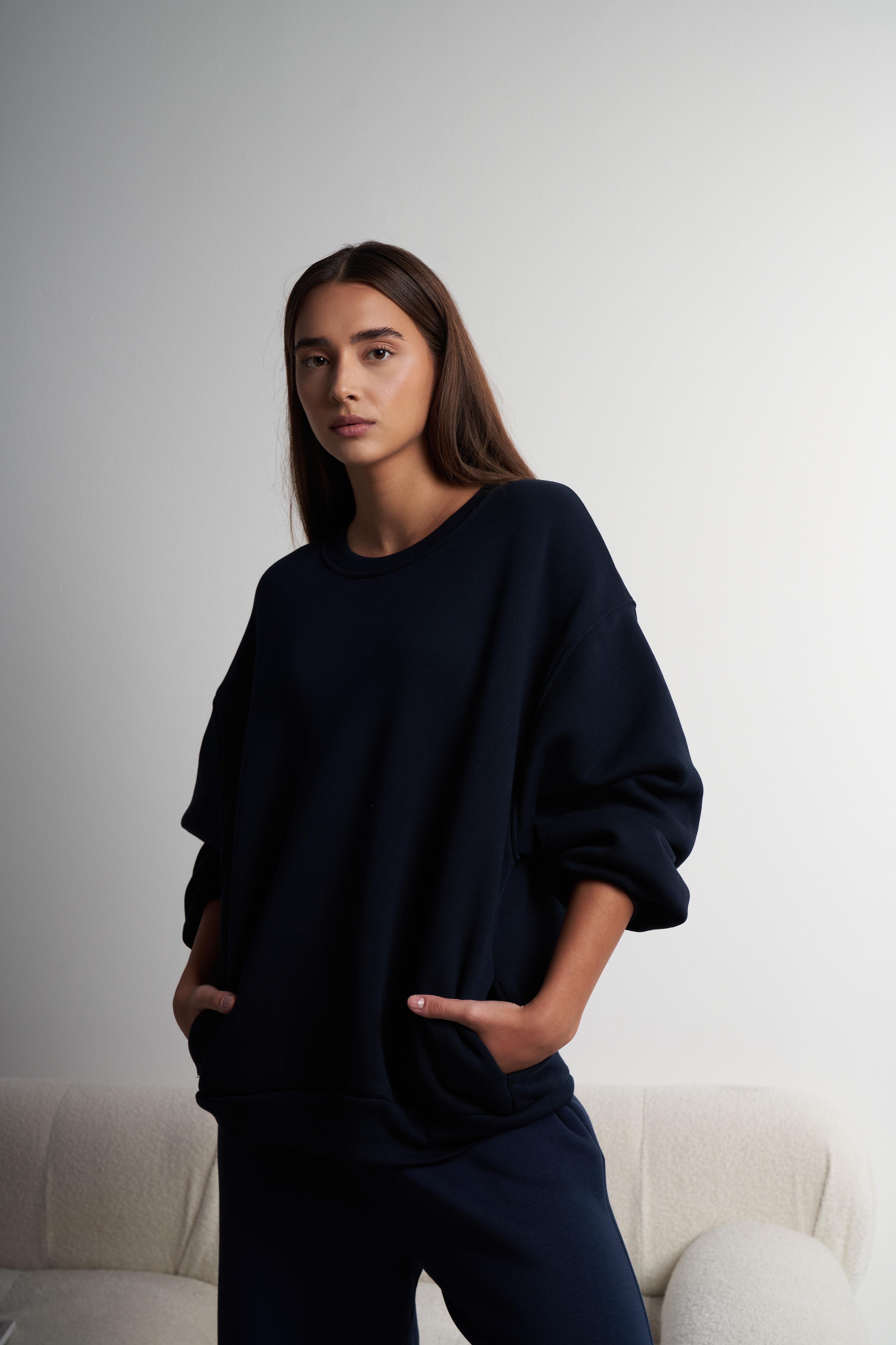 Basic Şardonlu Sweatshirt Lacivert