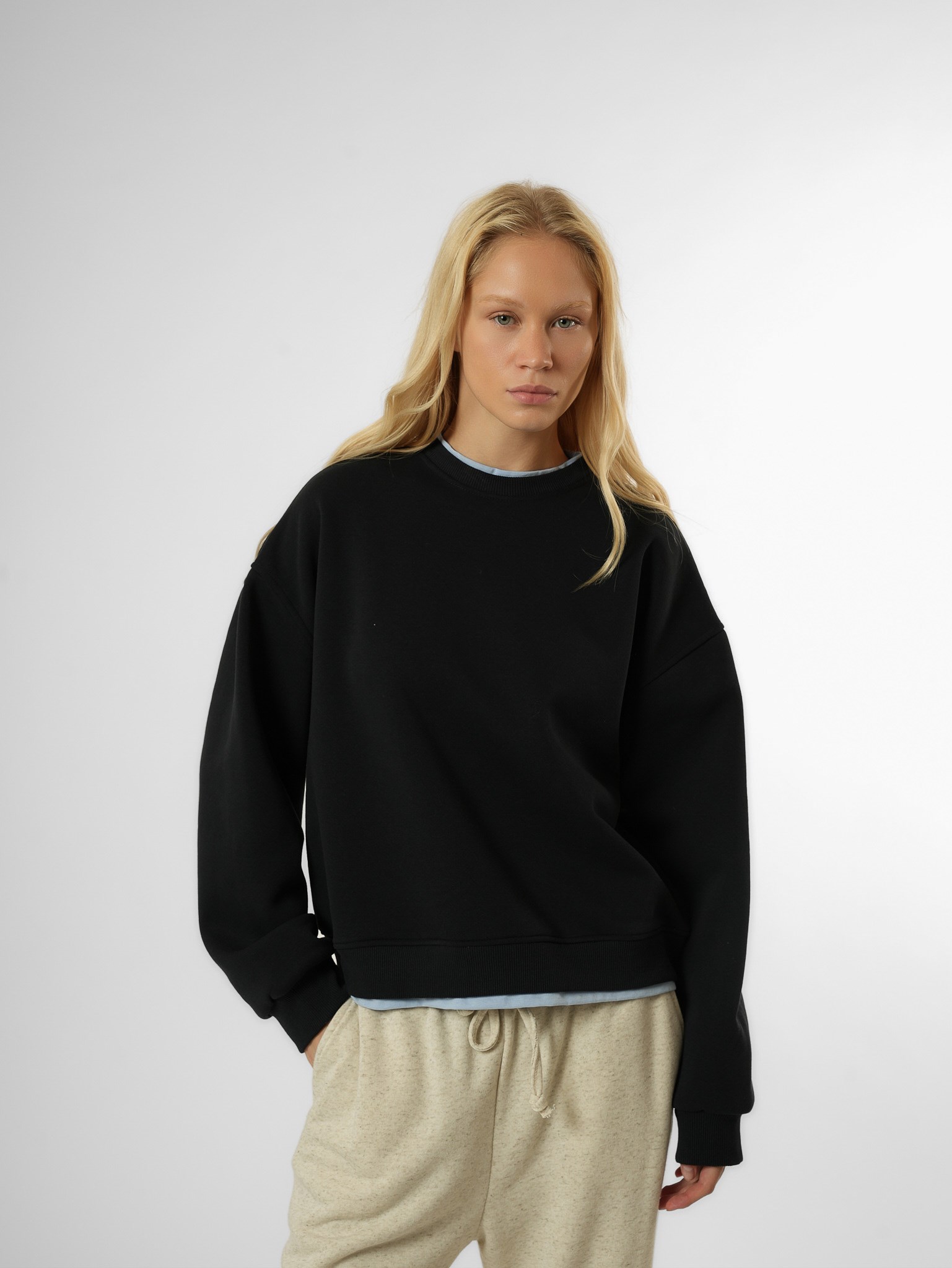 Basic Şardonlu Sweatshirt Lacivert-Bebe Mavi