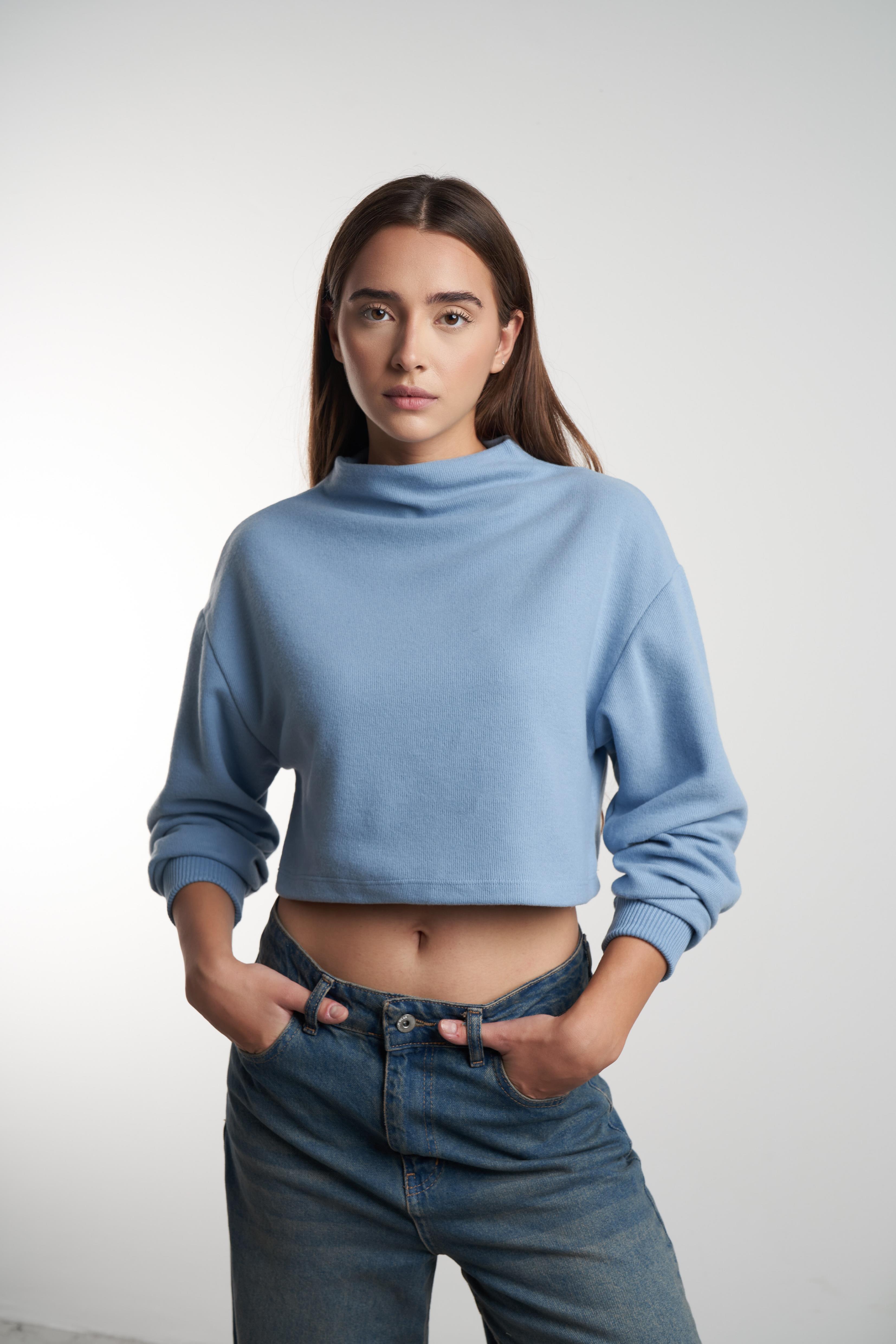 Basic Triko Sweatshirt Prada Mavi