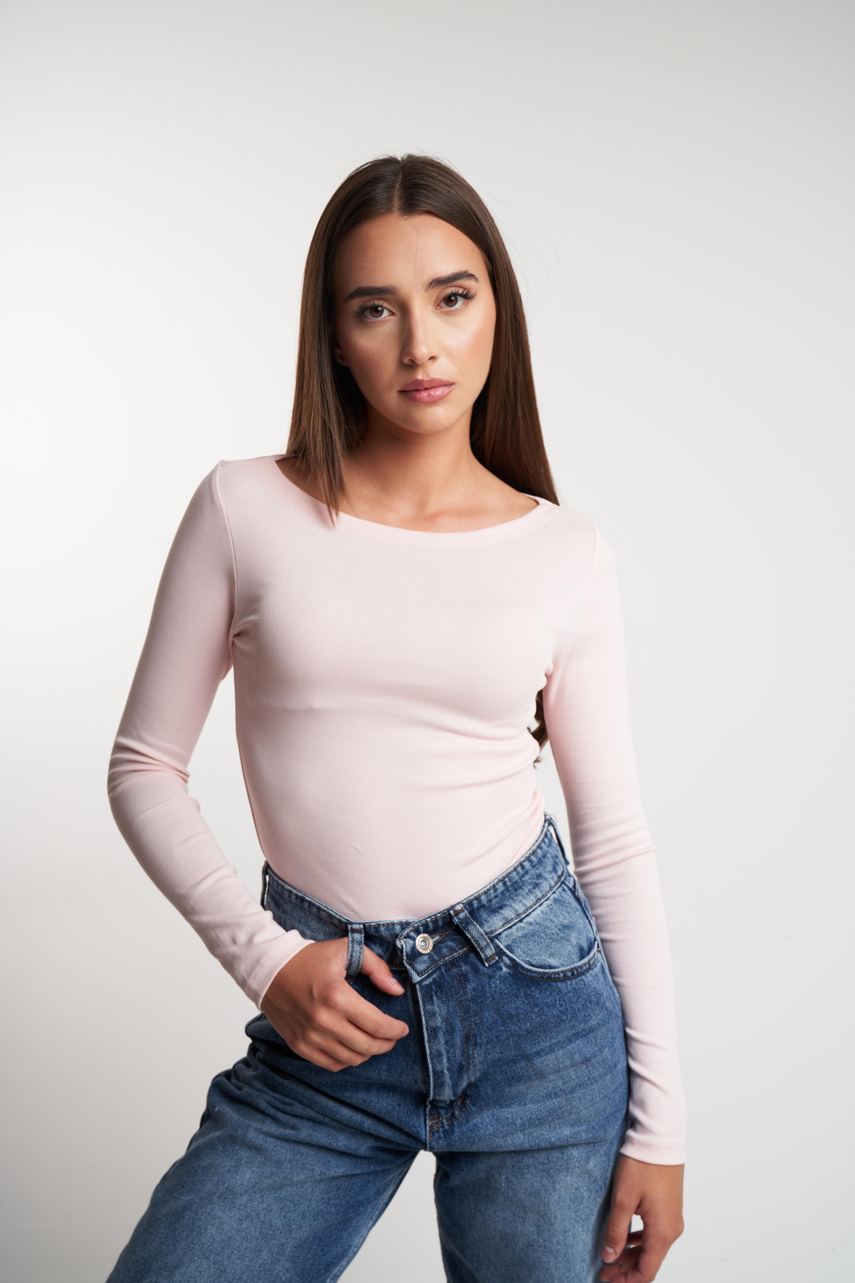Basic Uzun Kol Bluz Toz Pembe