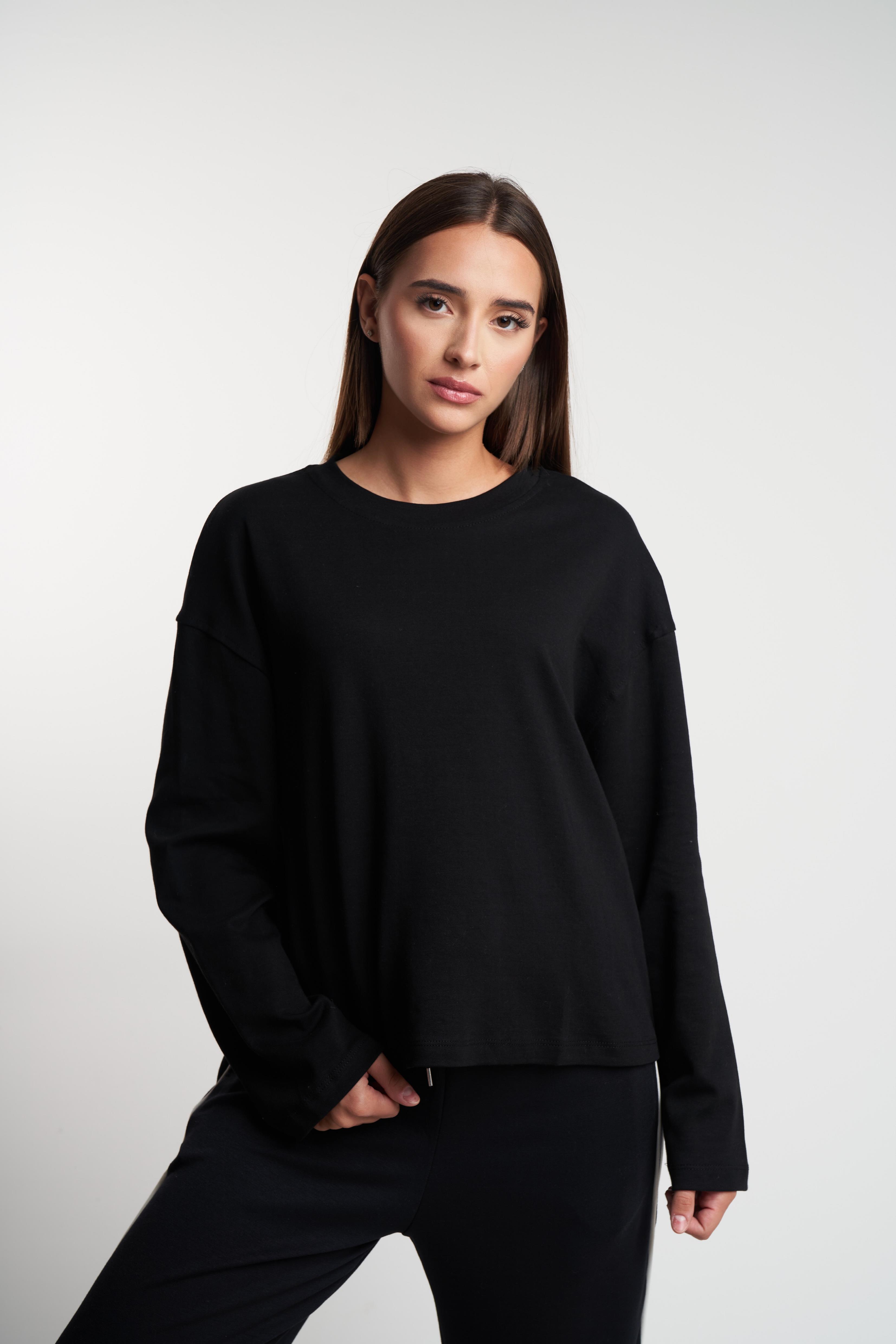 Basic Uzun Kol İnterlok Bluz Siyah