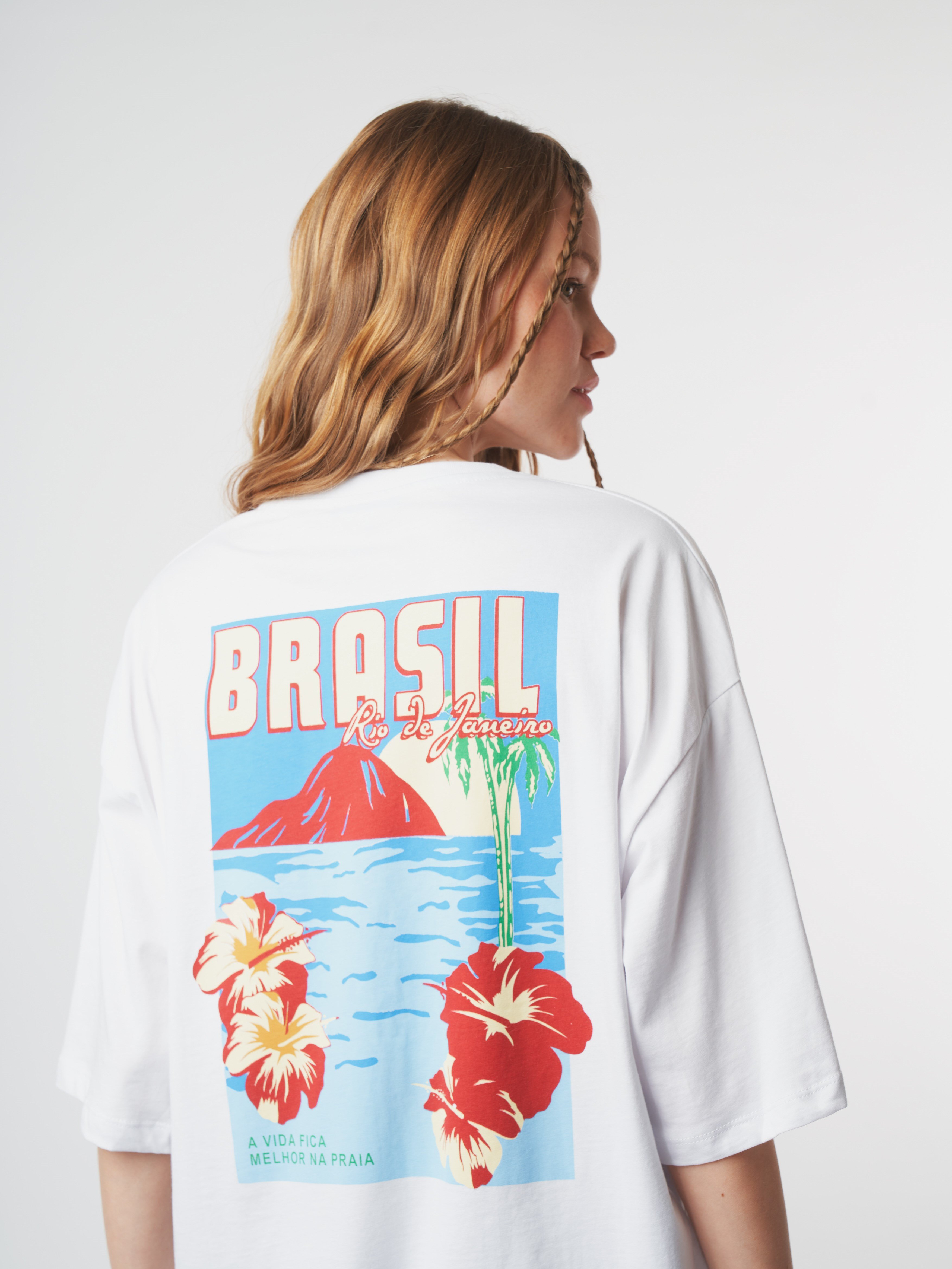 Baskılı Kısa Kol Oversize T-shirt Beyaz