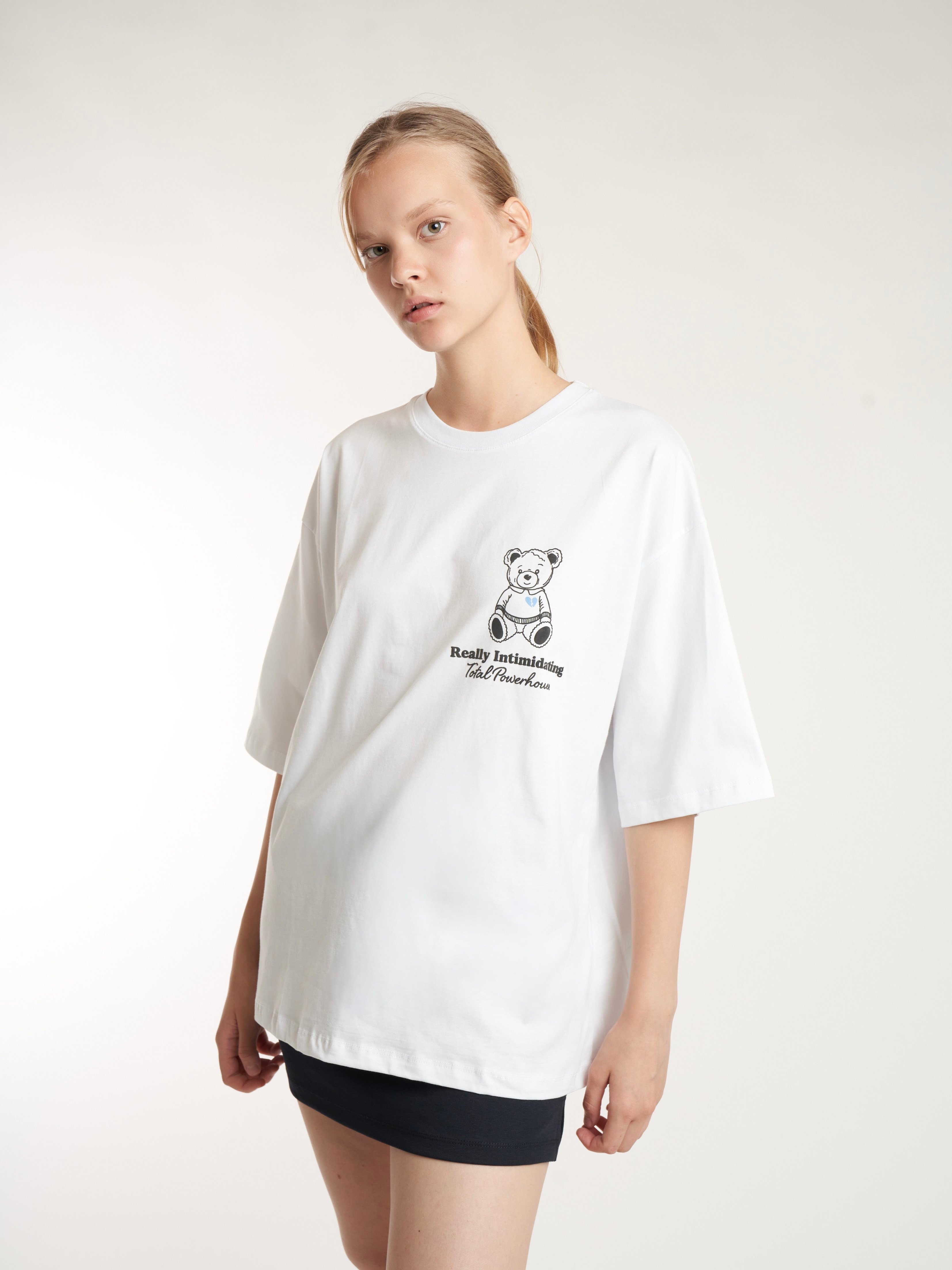 Baskılı Kısa Kol Oversize T-shirt Beyaz