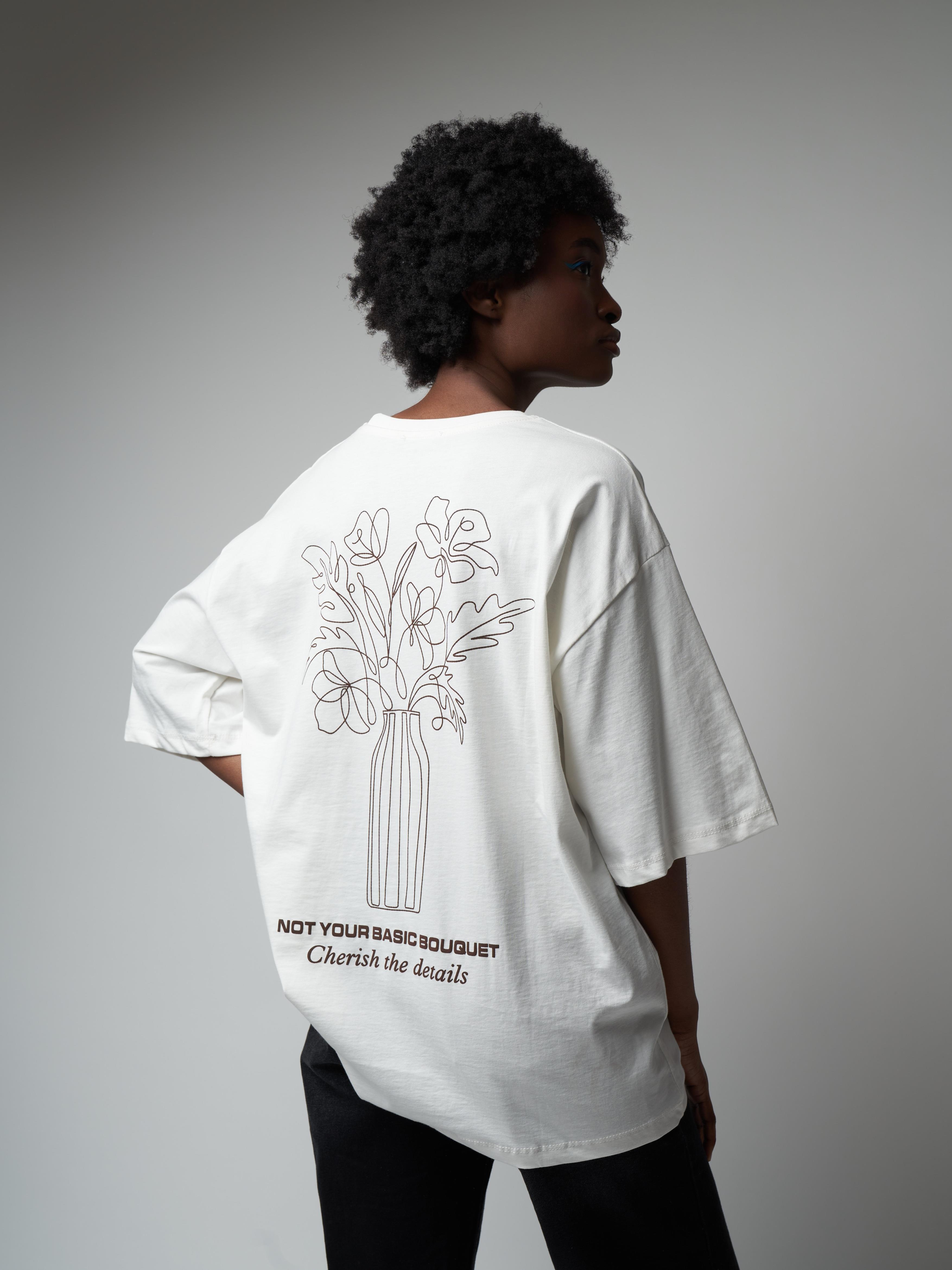 Baskılı Kısa Kol Oversize T-shirt Ekru