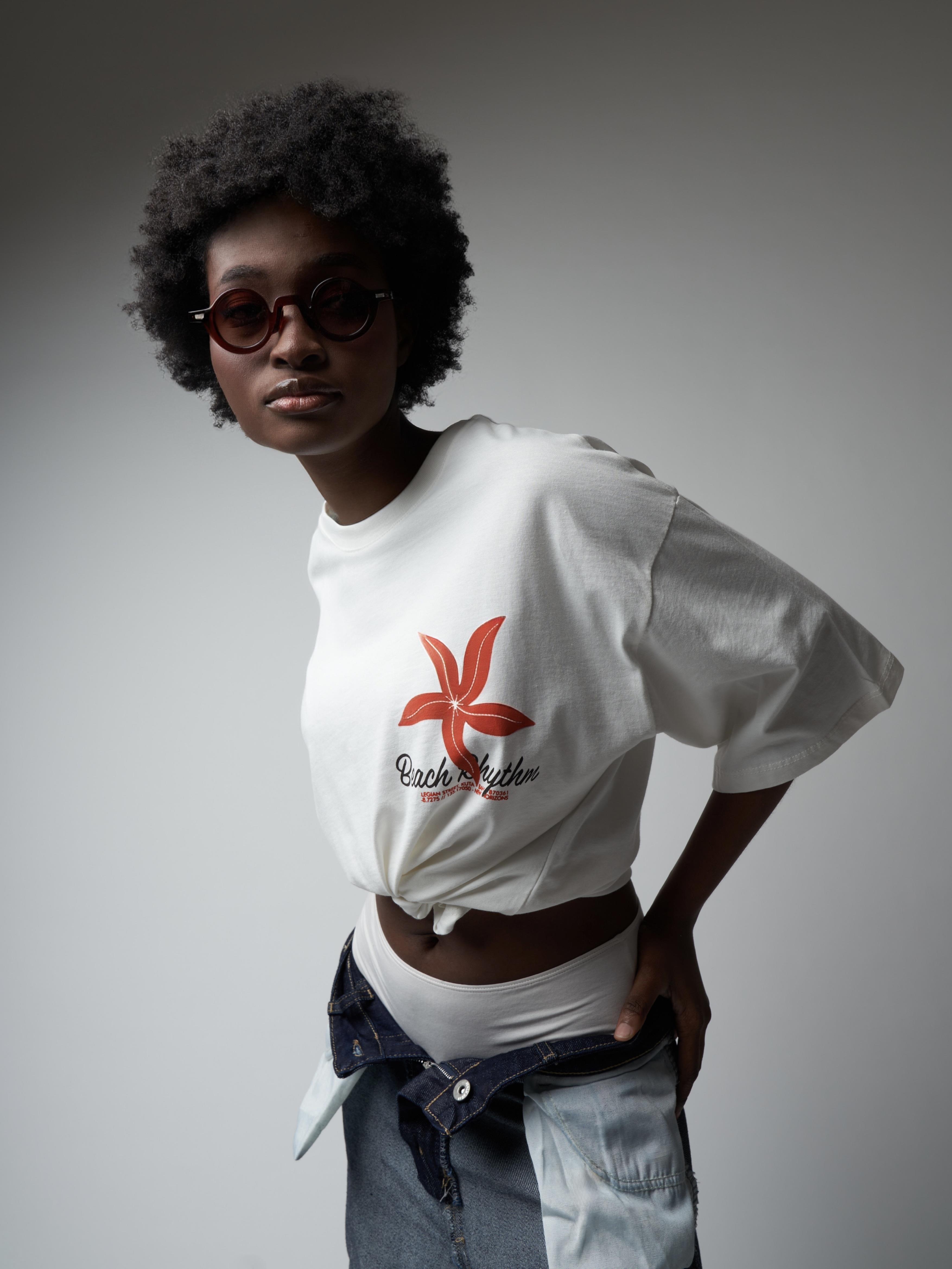 Baskılı Kısa Kol Oversize T-shirt Ekru