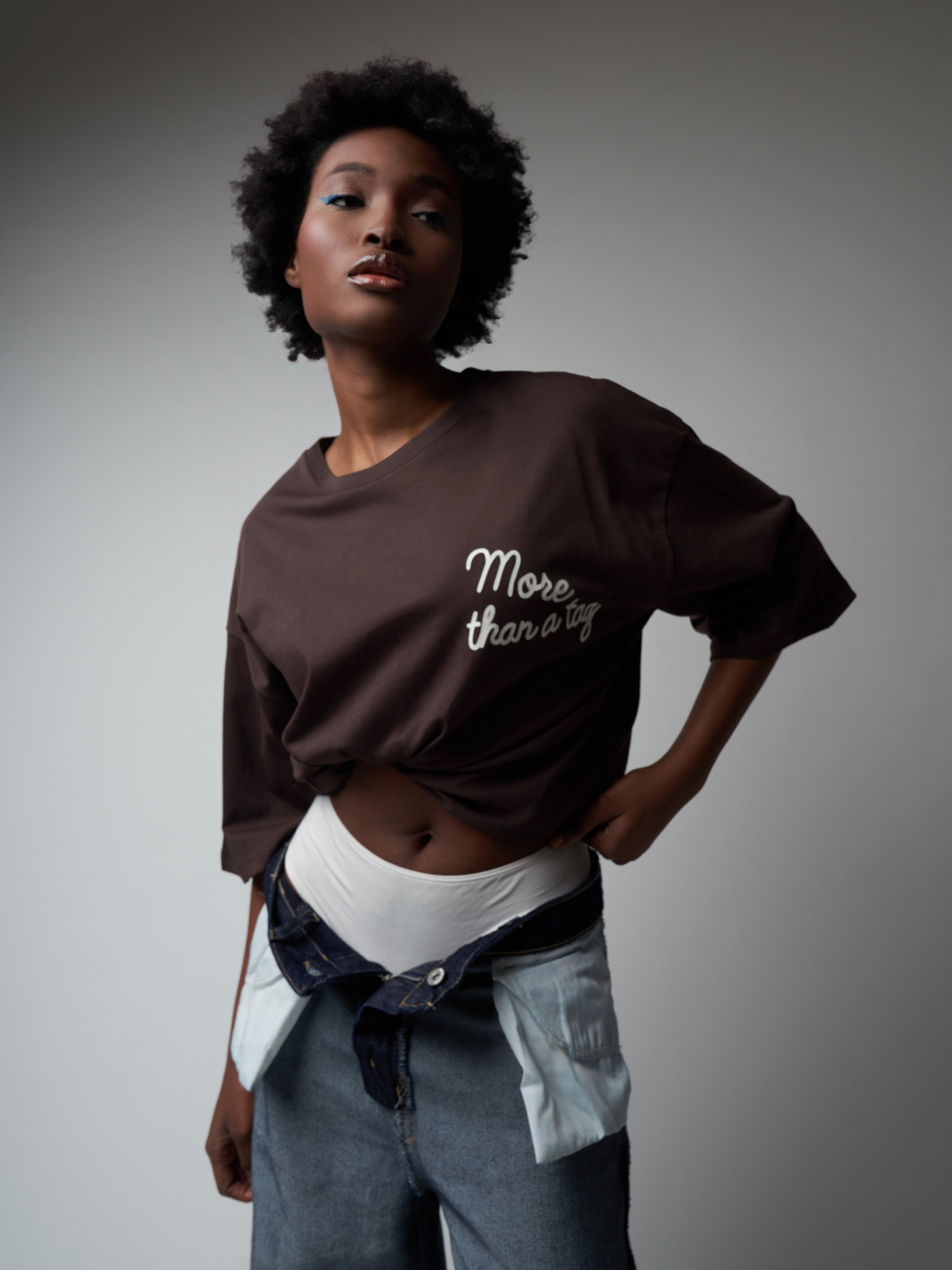 Baskılı Kısa Kol Oversize T-shirt Kahve