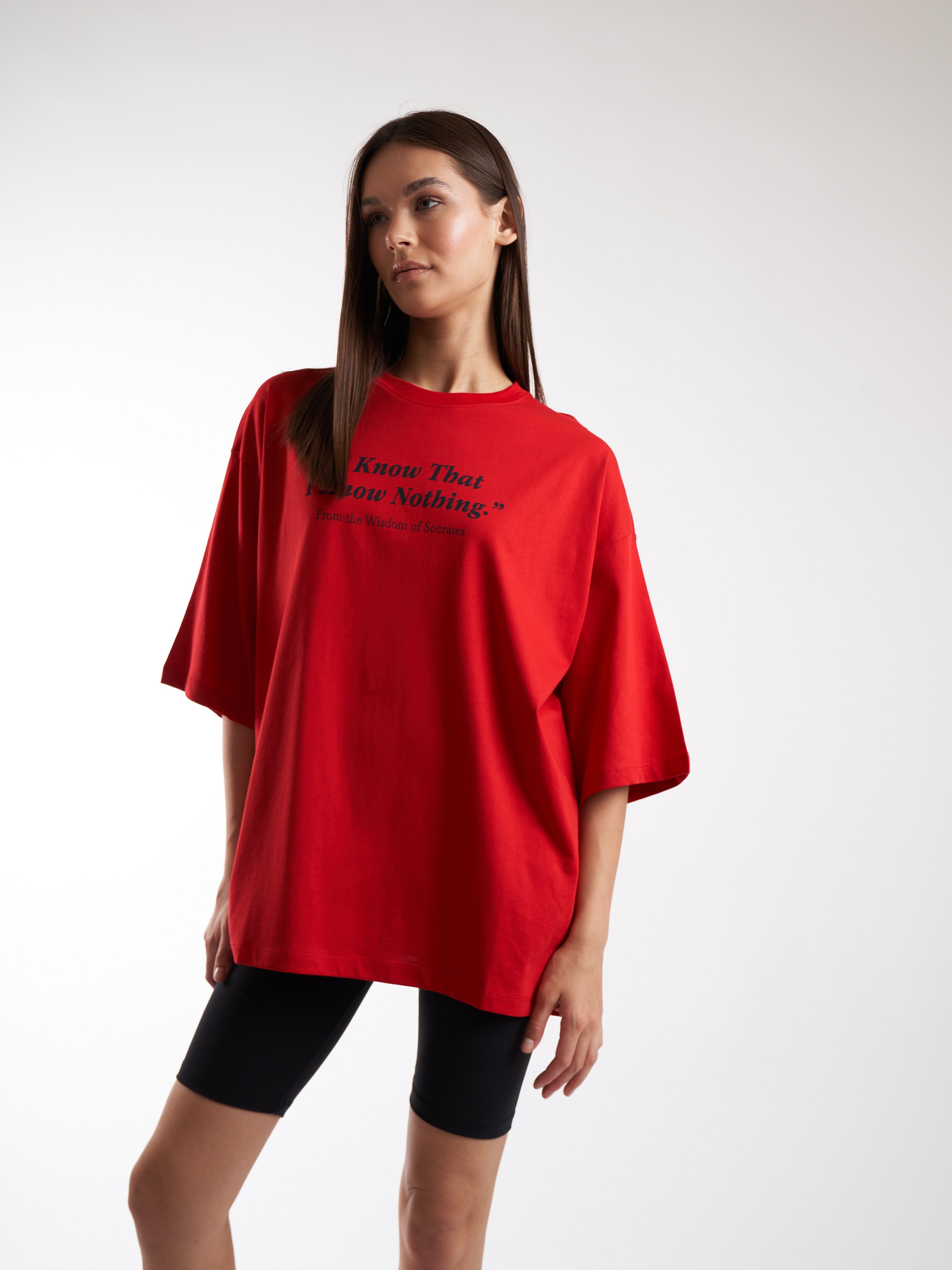 Baskılı Kısa Kol Oversize T-shirt Kırmızı