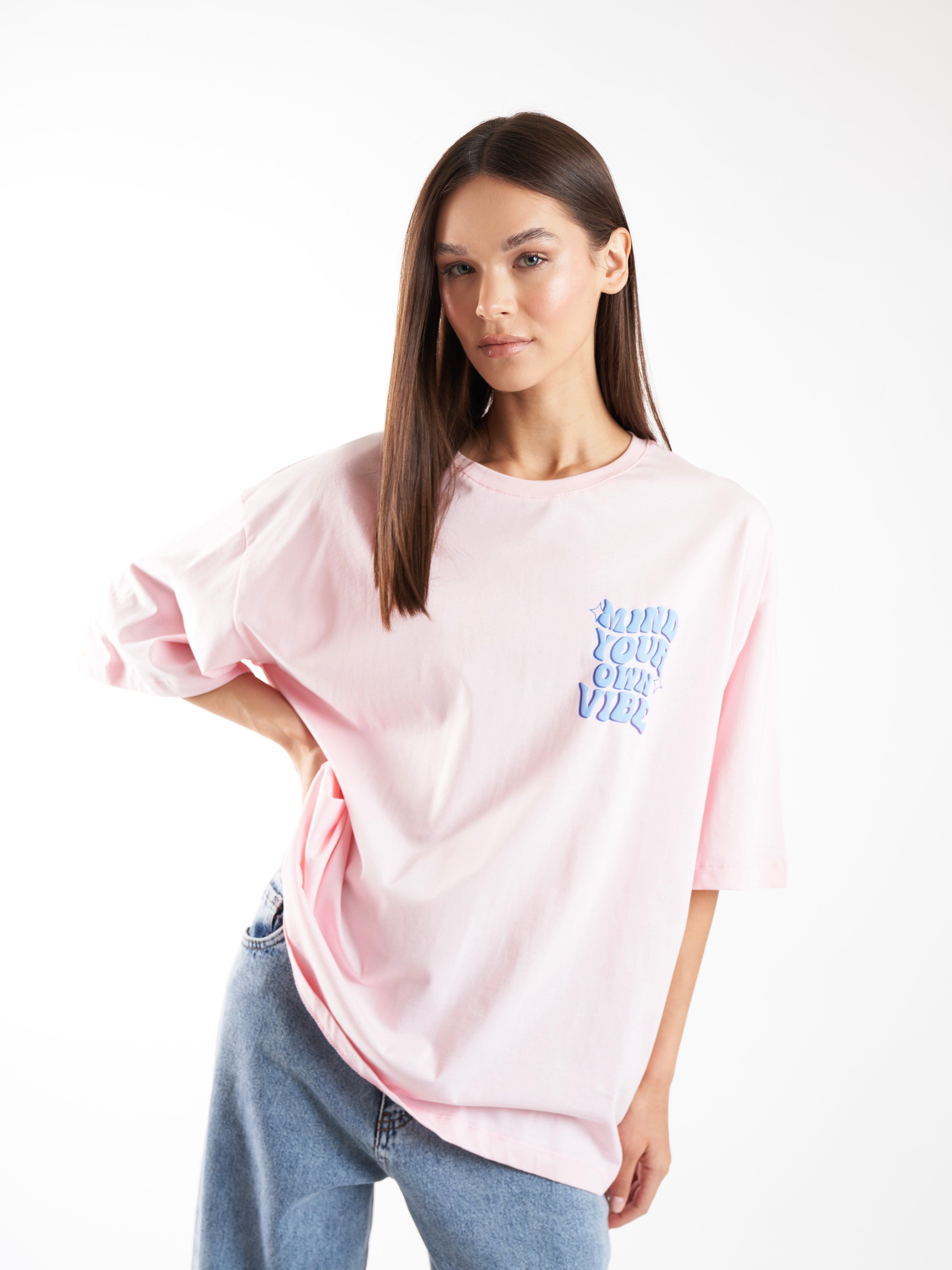 Baskılı Kısa Kol Oversize T-shirt Toz Pembe