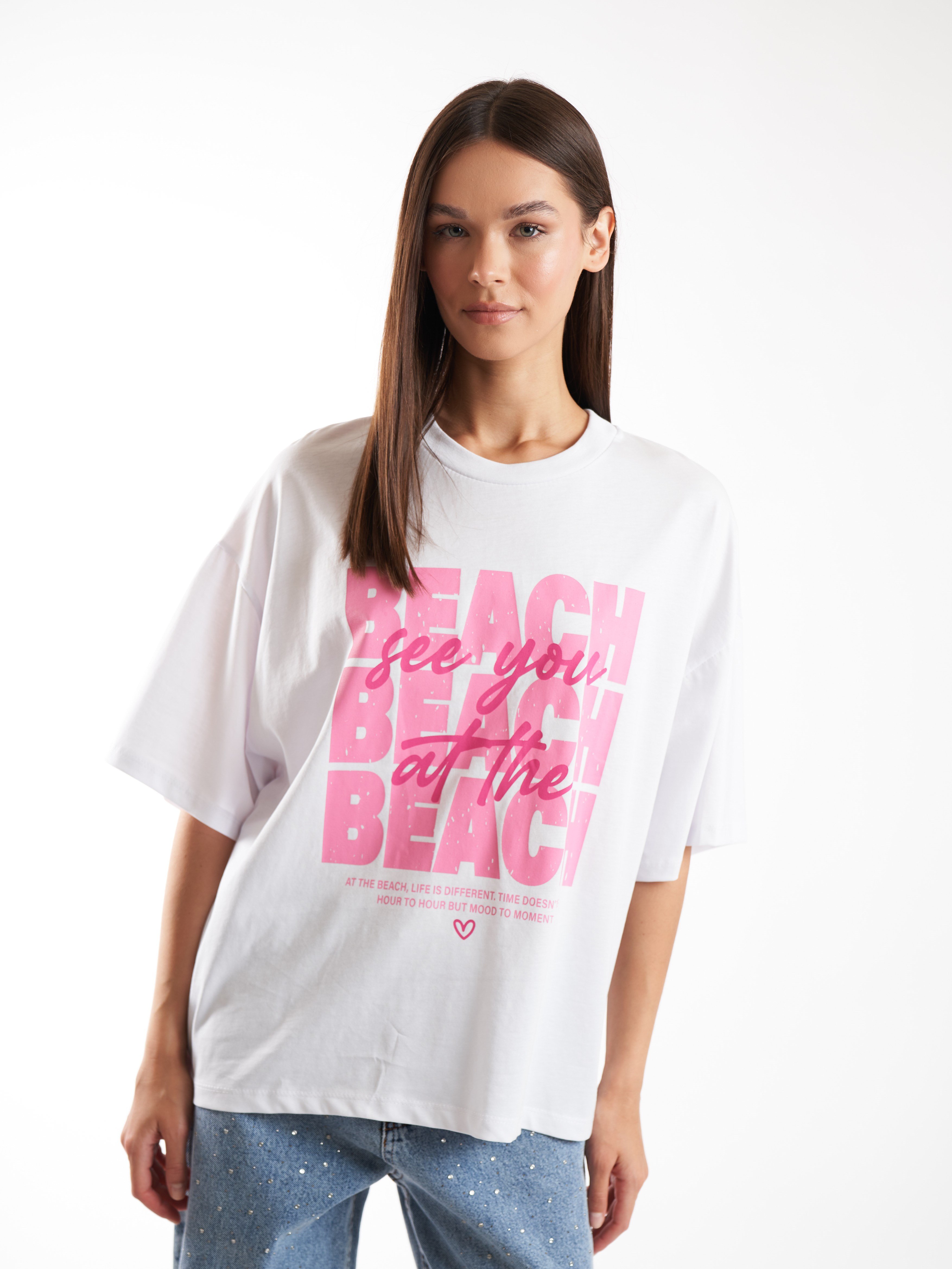 Baskılı Kısa Kol T-shirt Beyaz