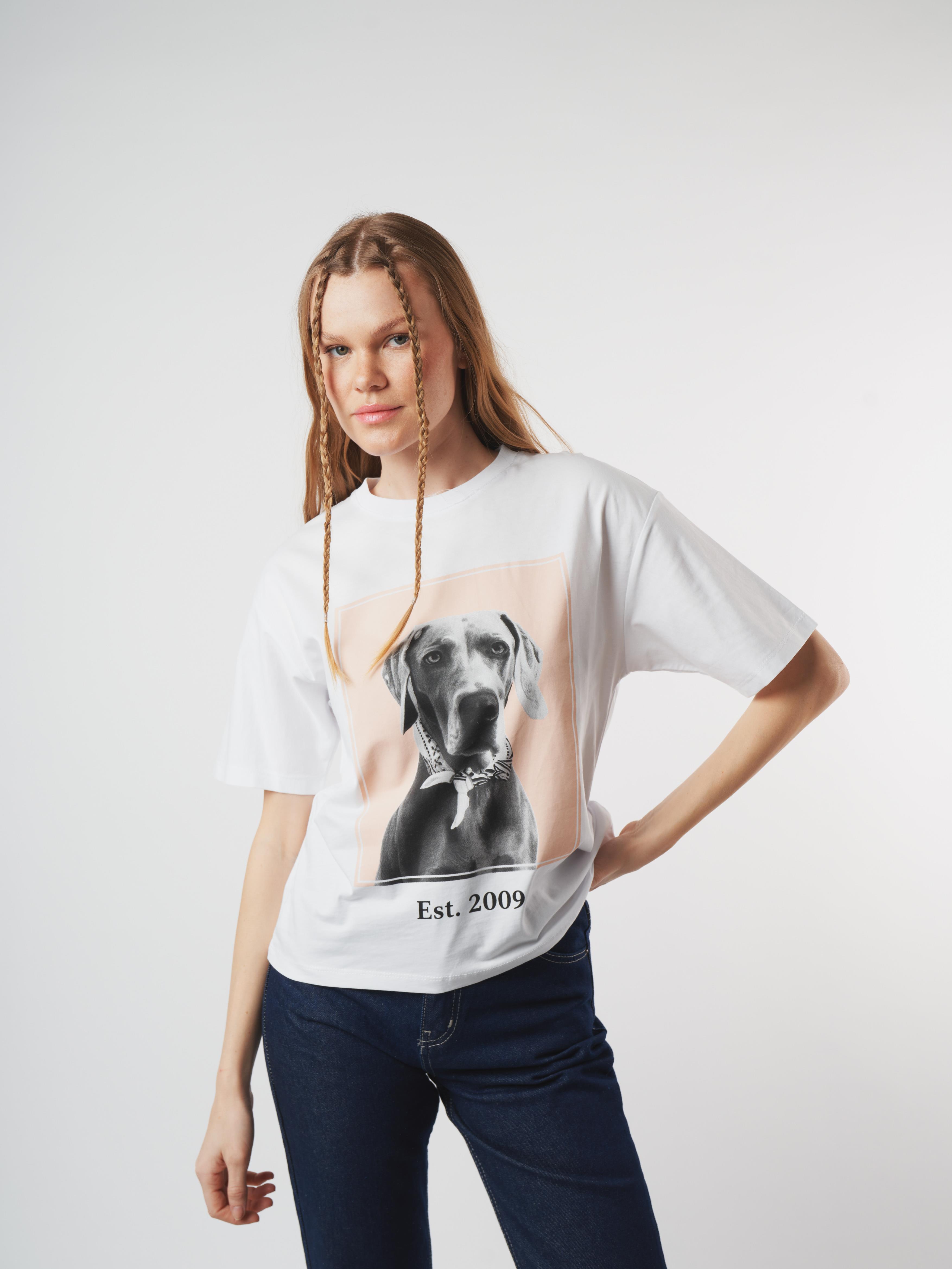 Baskılı Kısa Kol T-shirt Beyaz