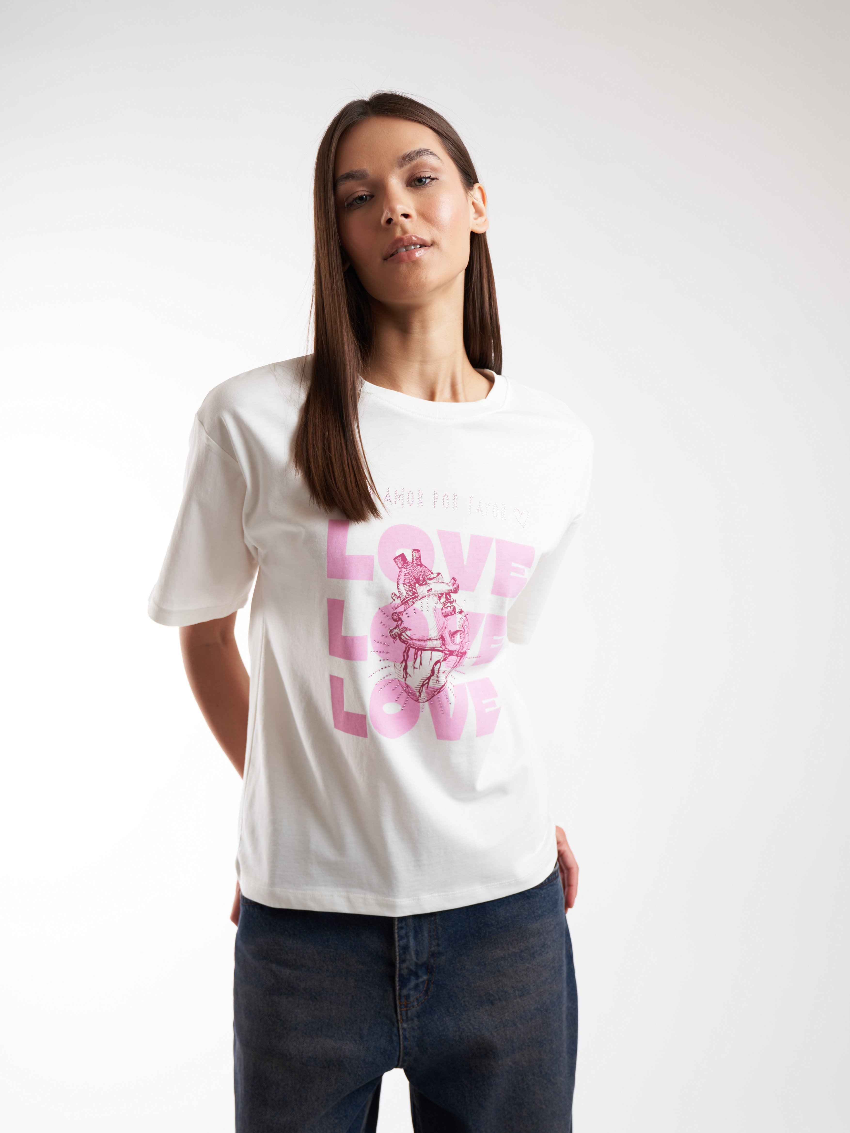 Baskılı Kısa Kol T-shirt Ekru