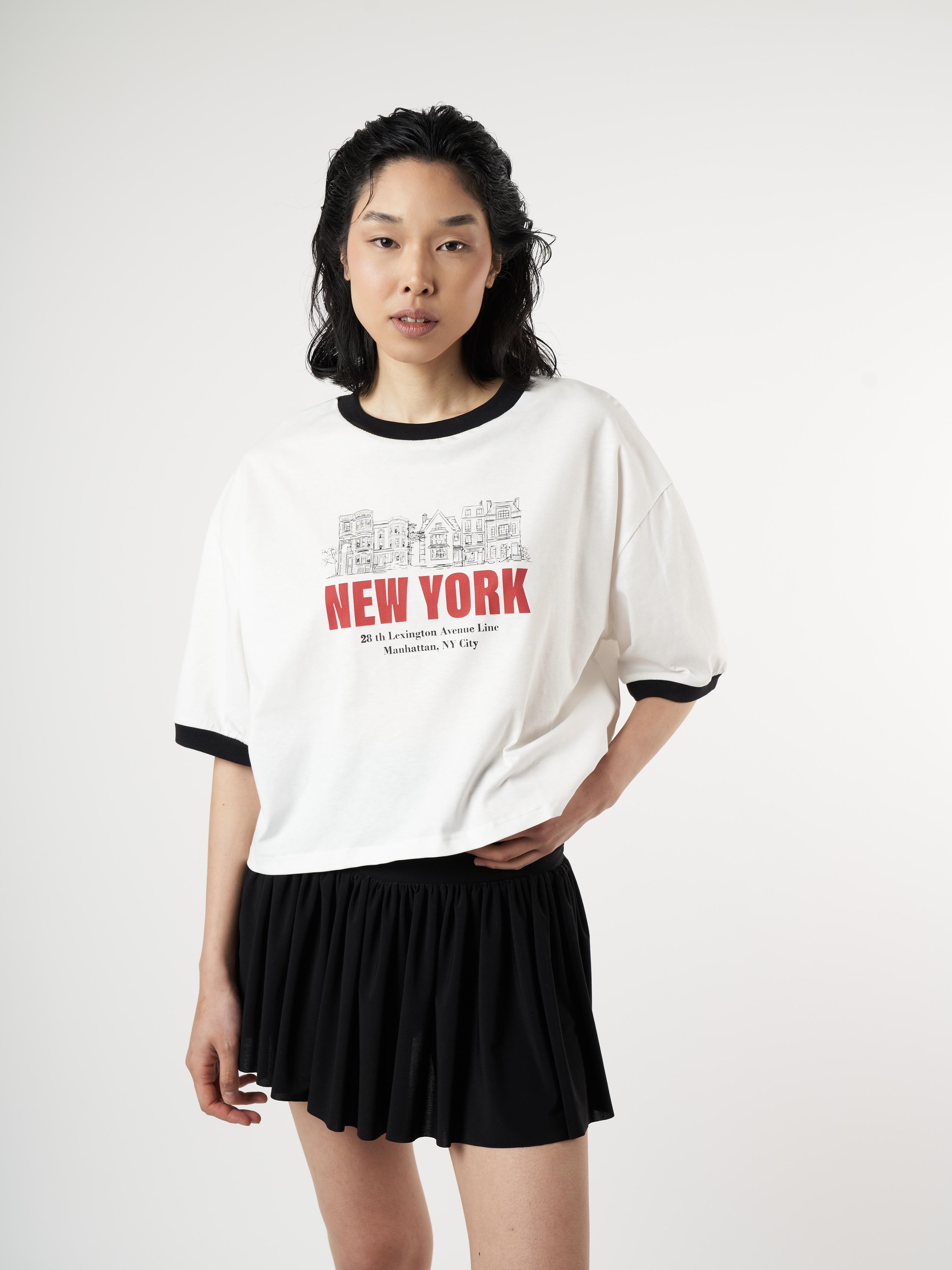 Baskılı Kısa Kol T-shirt Ekru-Siyah