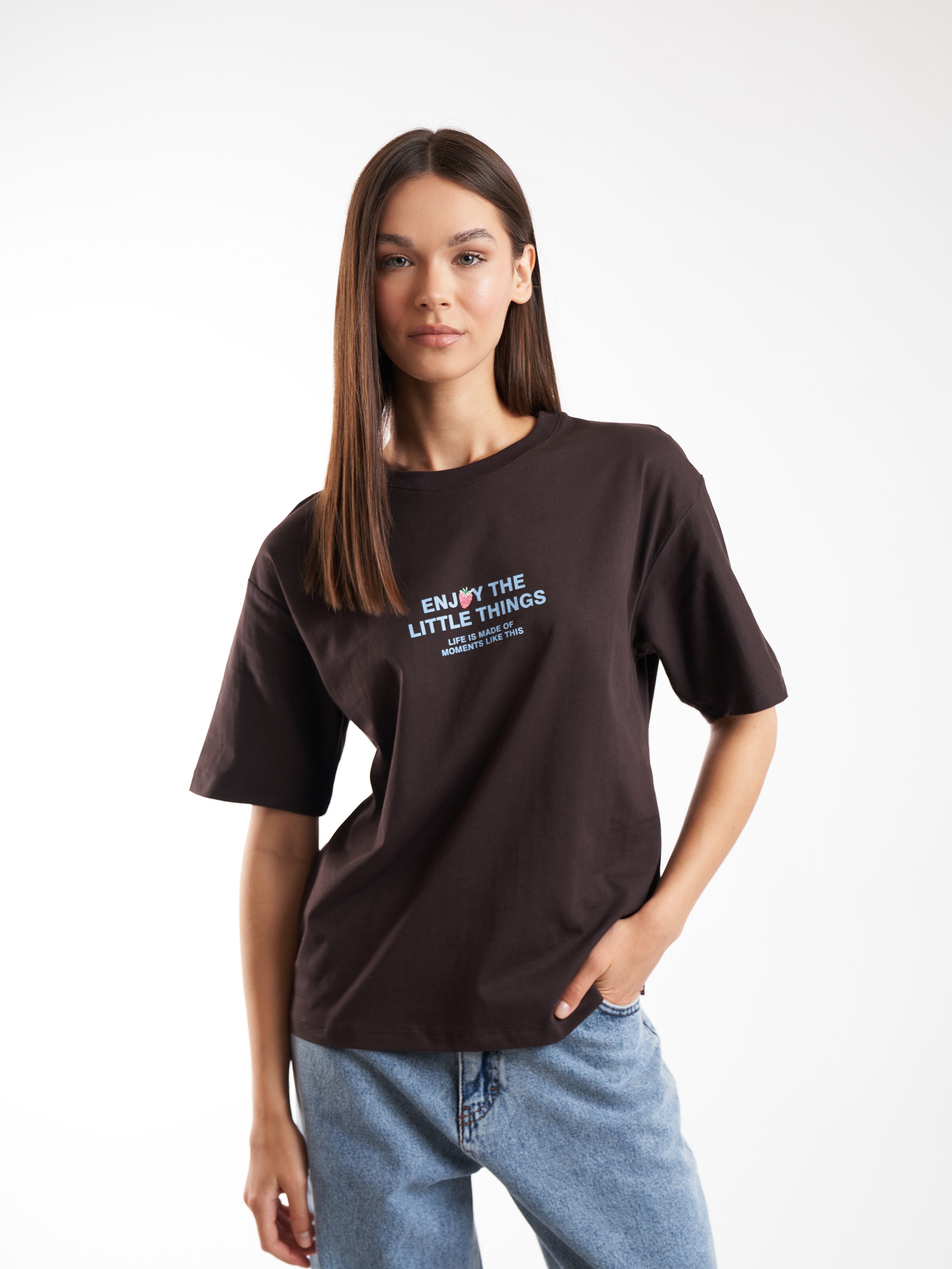 Baskılı Kısa Kol T-shirt Kahve