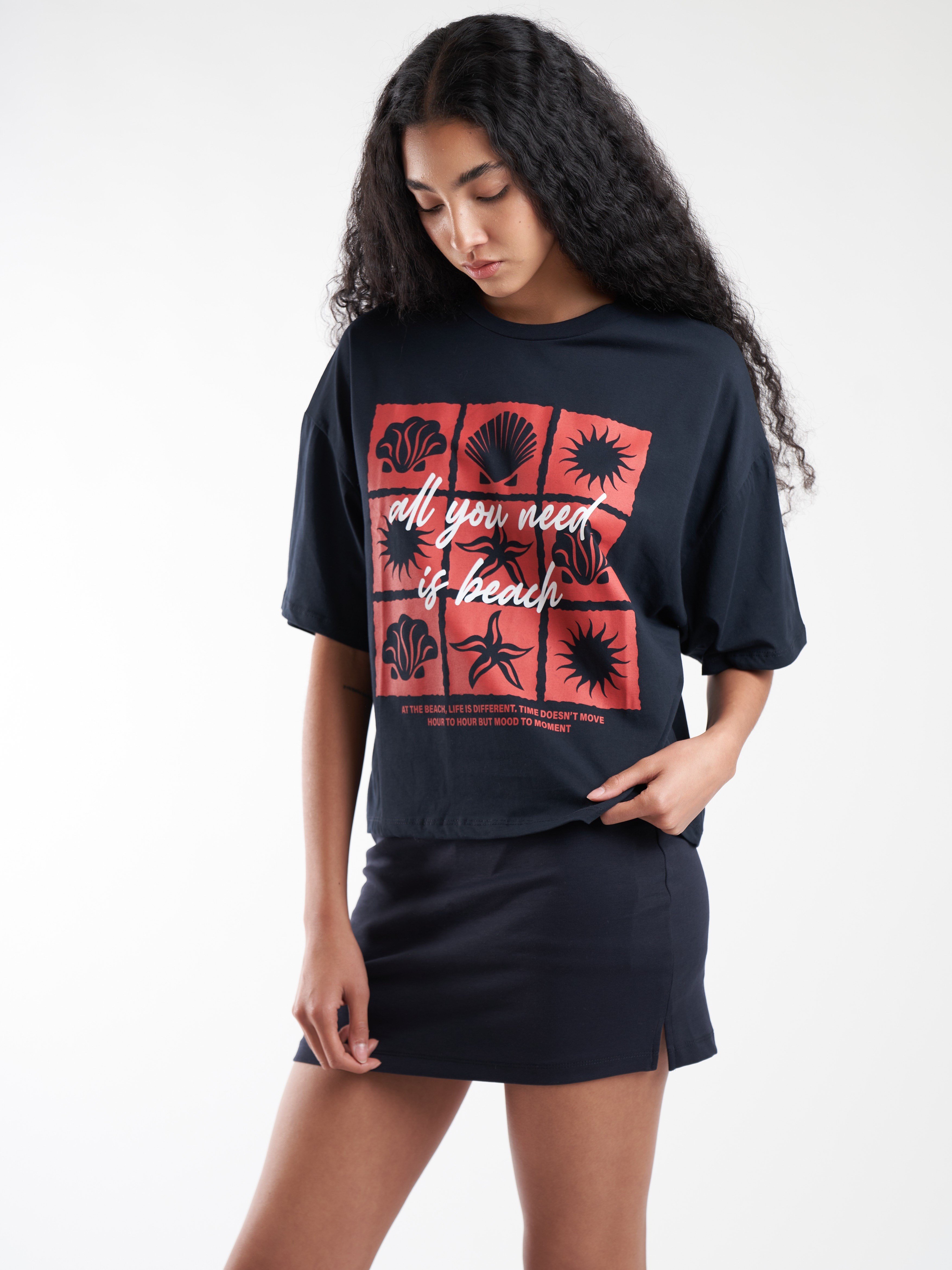 Baskılı Kısa Kol T-shirt Lacivert