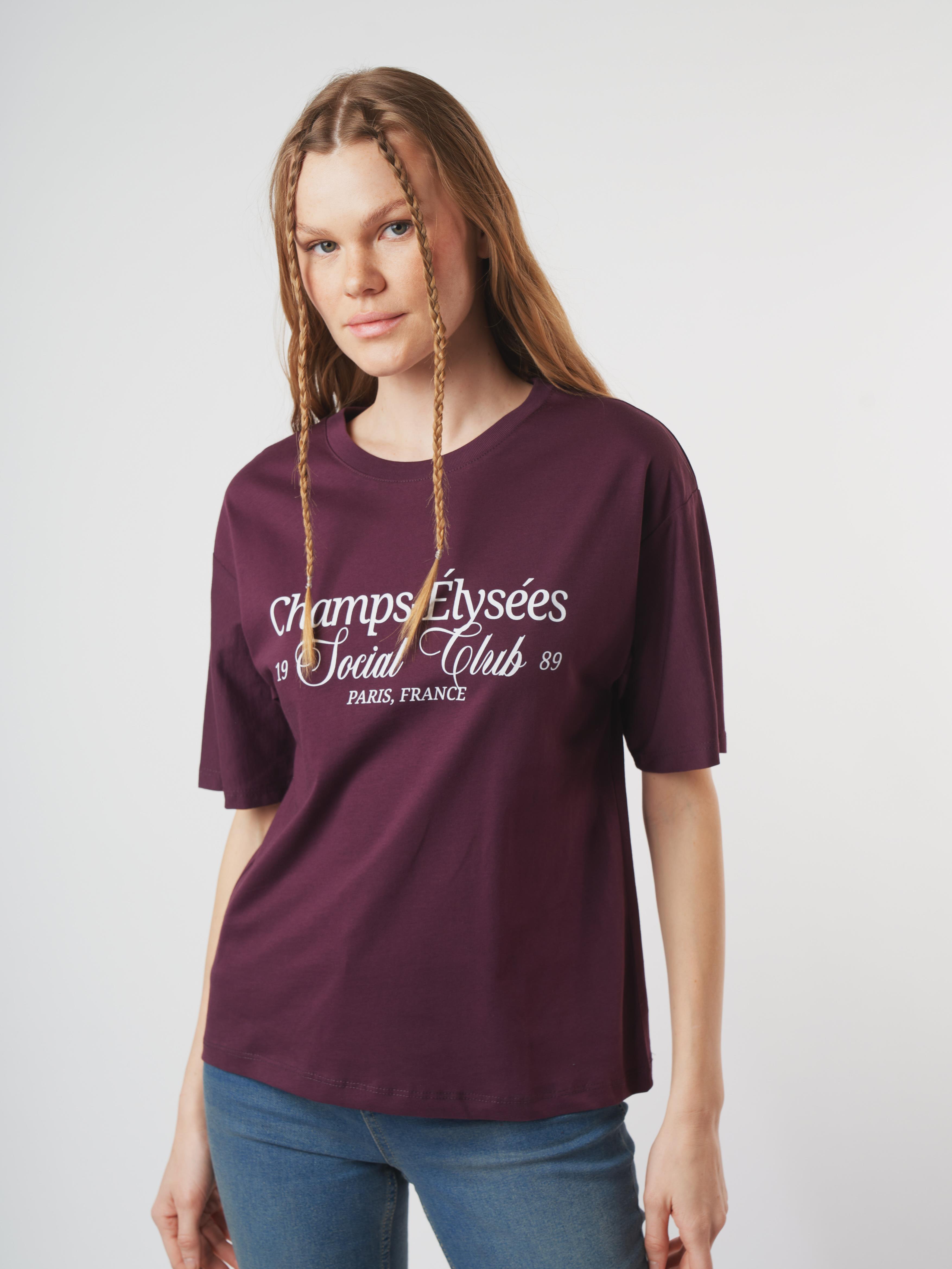 Baskılı Kısa Kol T-shirt Mürdüm