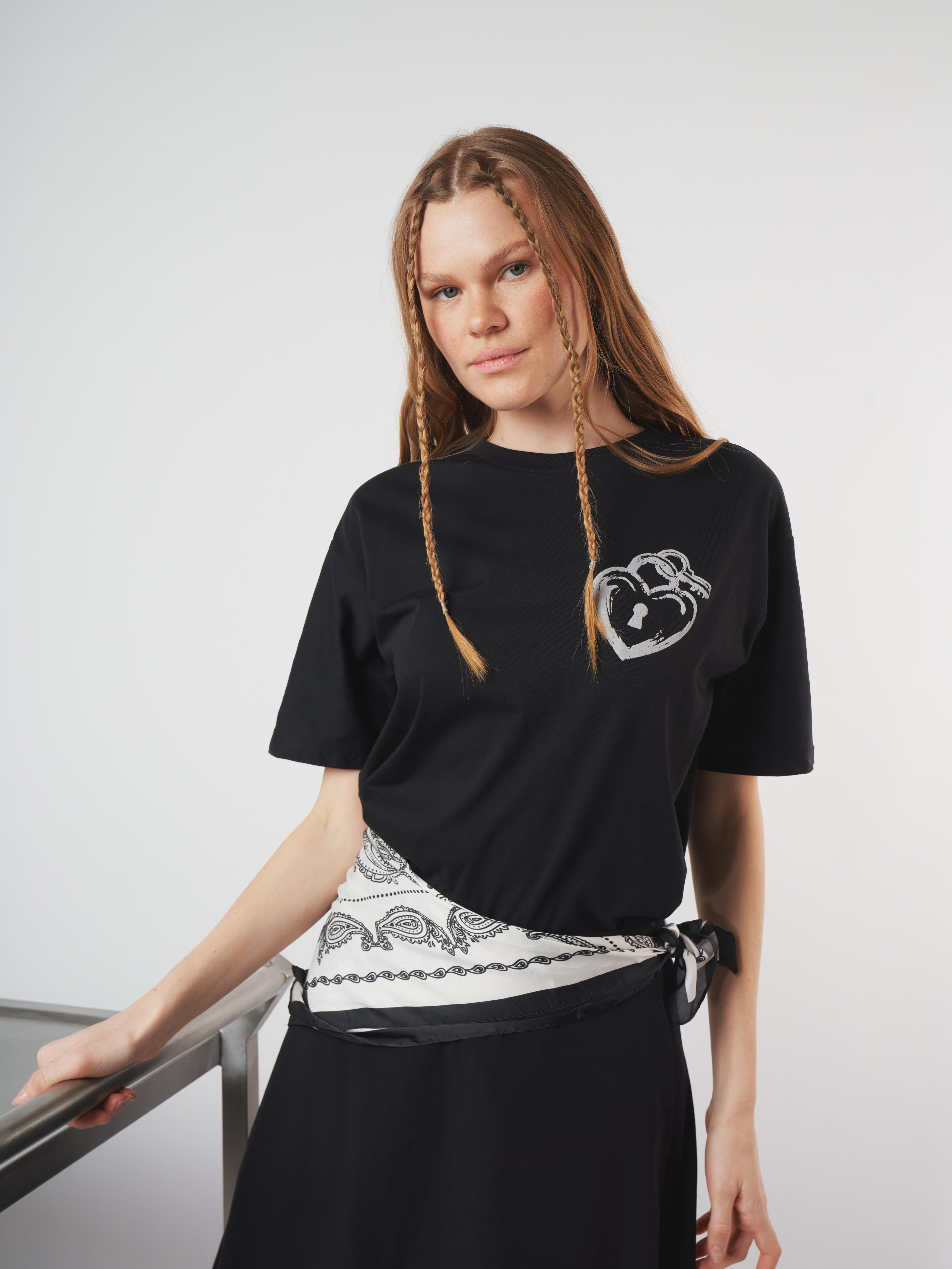 Baskılı Kısa Kol T-shirt Siyah