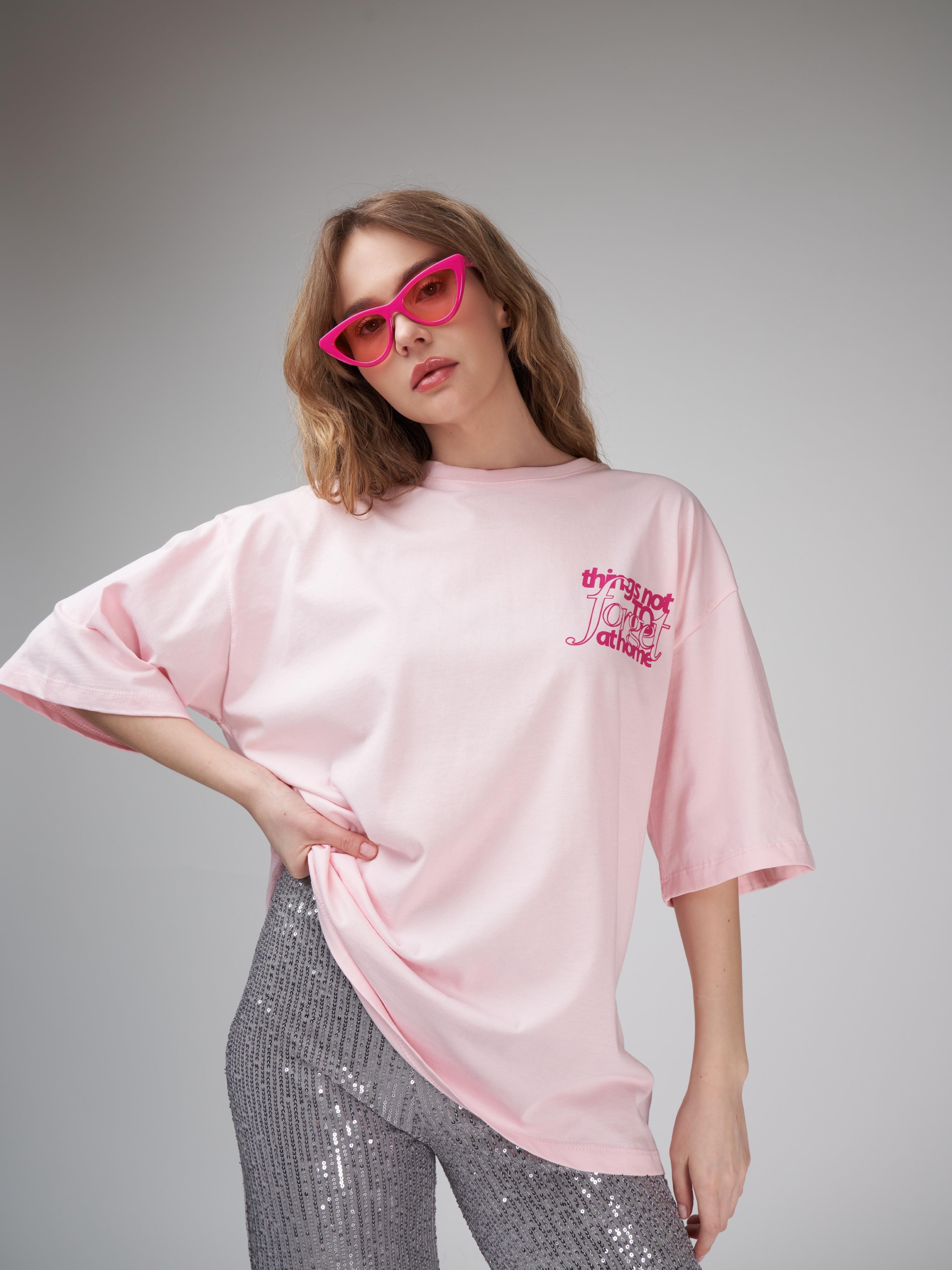 Baskılı Kısa Kol T-shirt Toz Pembe
