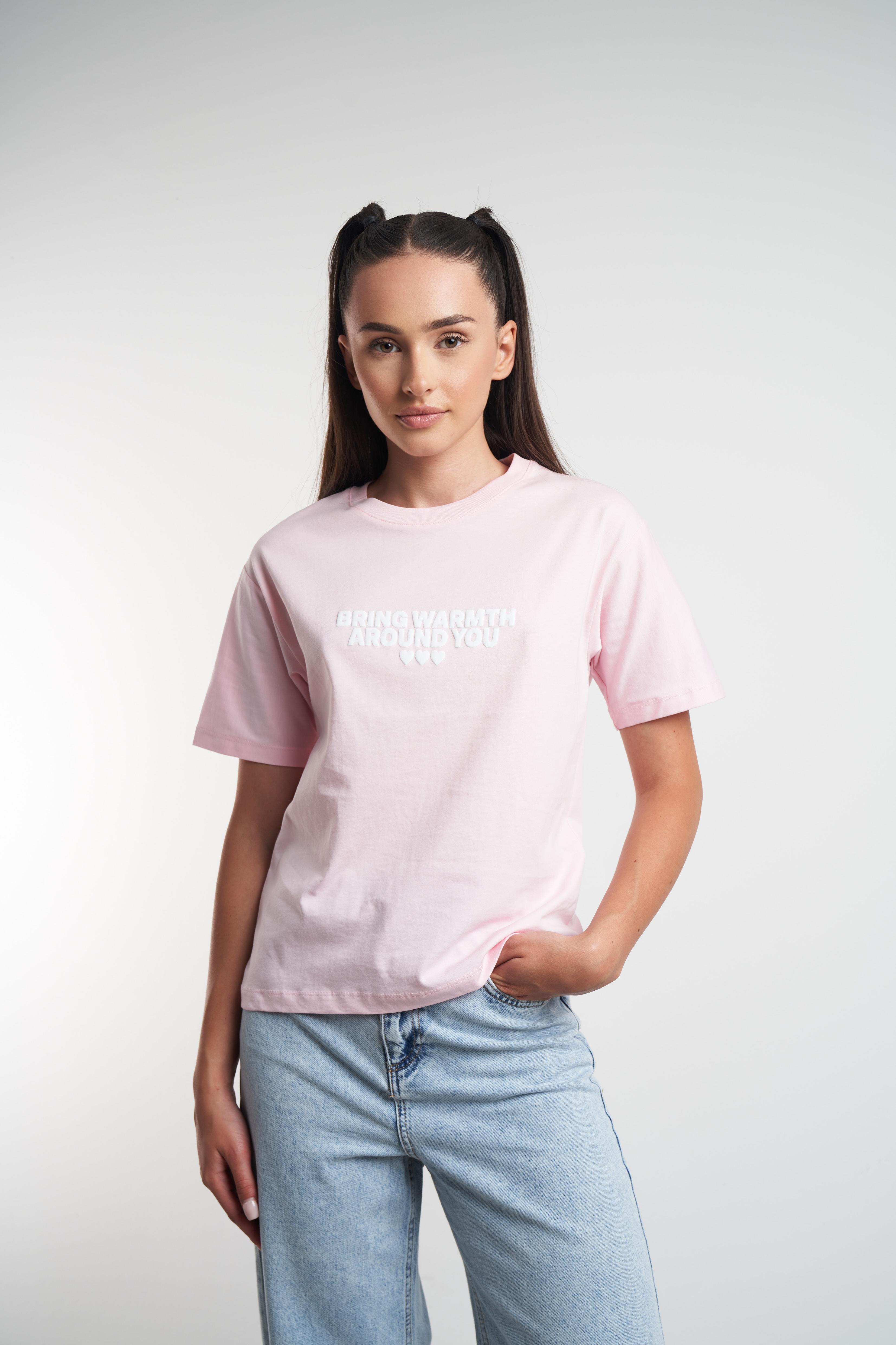 Baskılı Kısa Kol T-shirt Toz Pembe