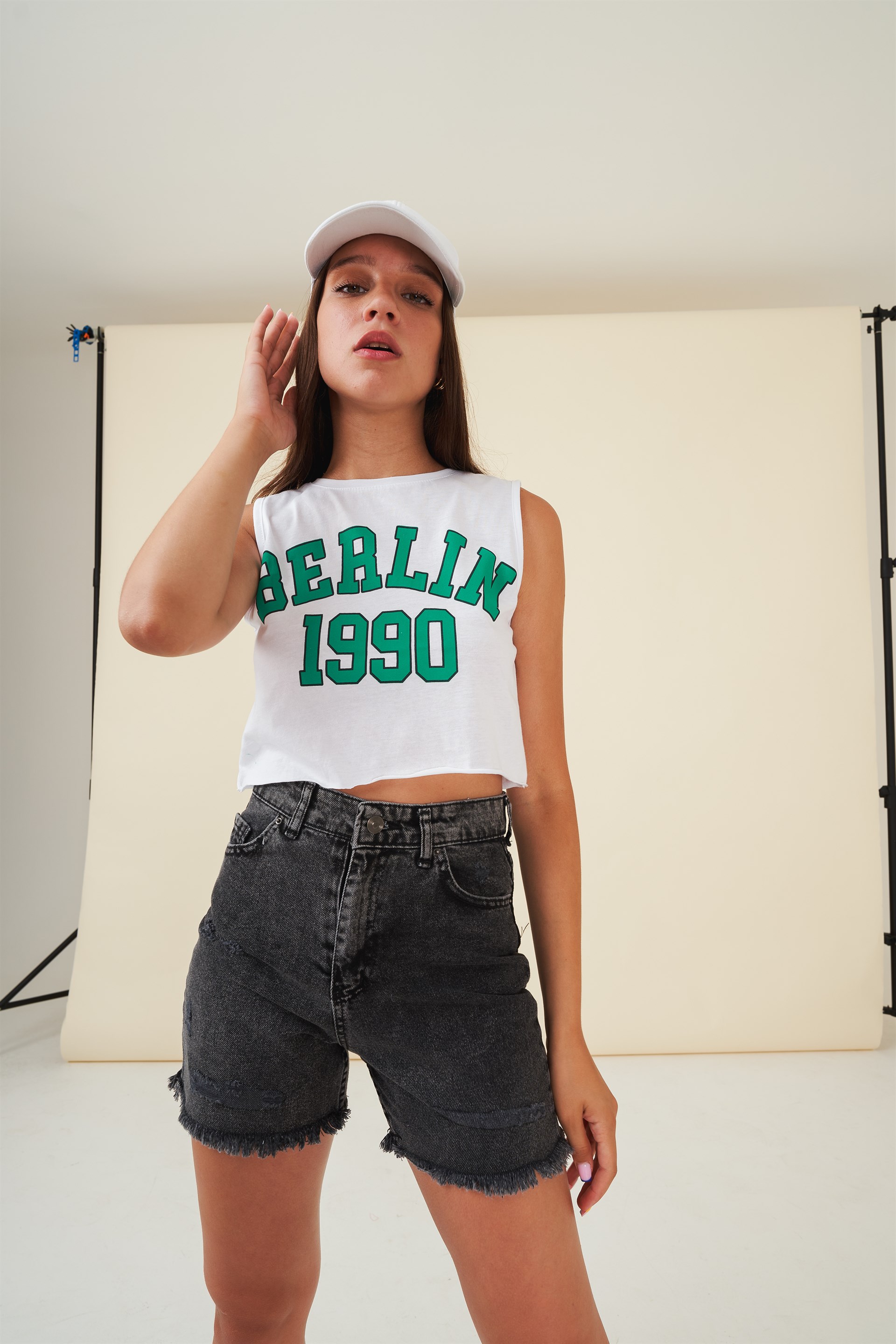 Baskılı Kolsuz Kısa T-shirt