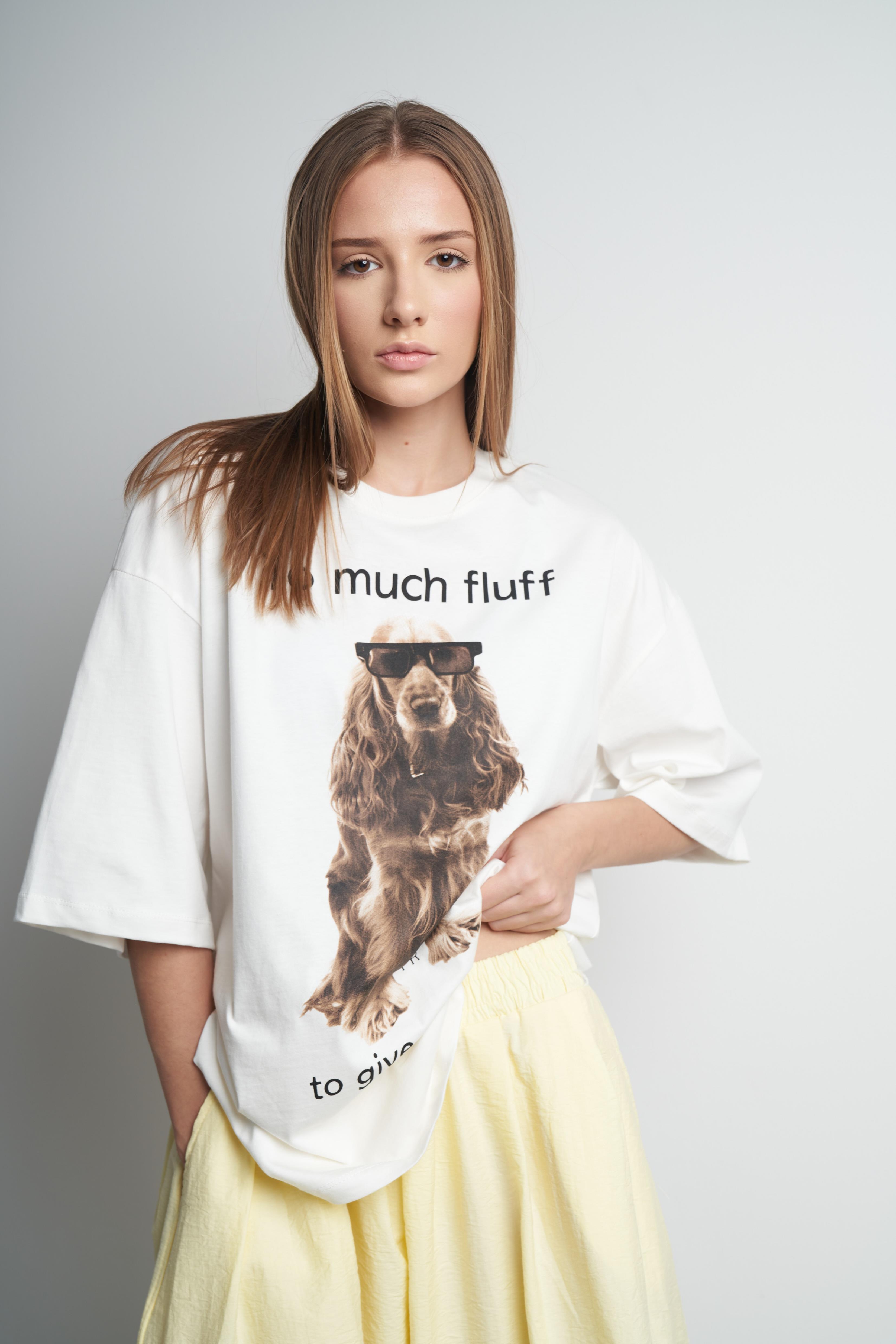 Baskılı Oversize Kısa Kol T-shirt Ekru