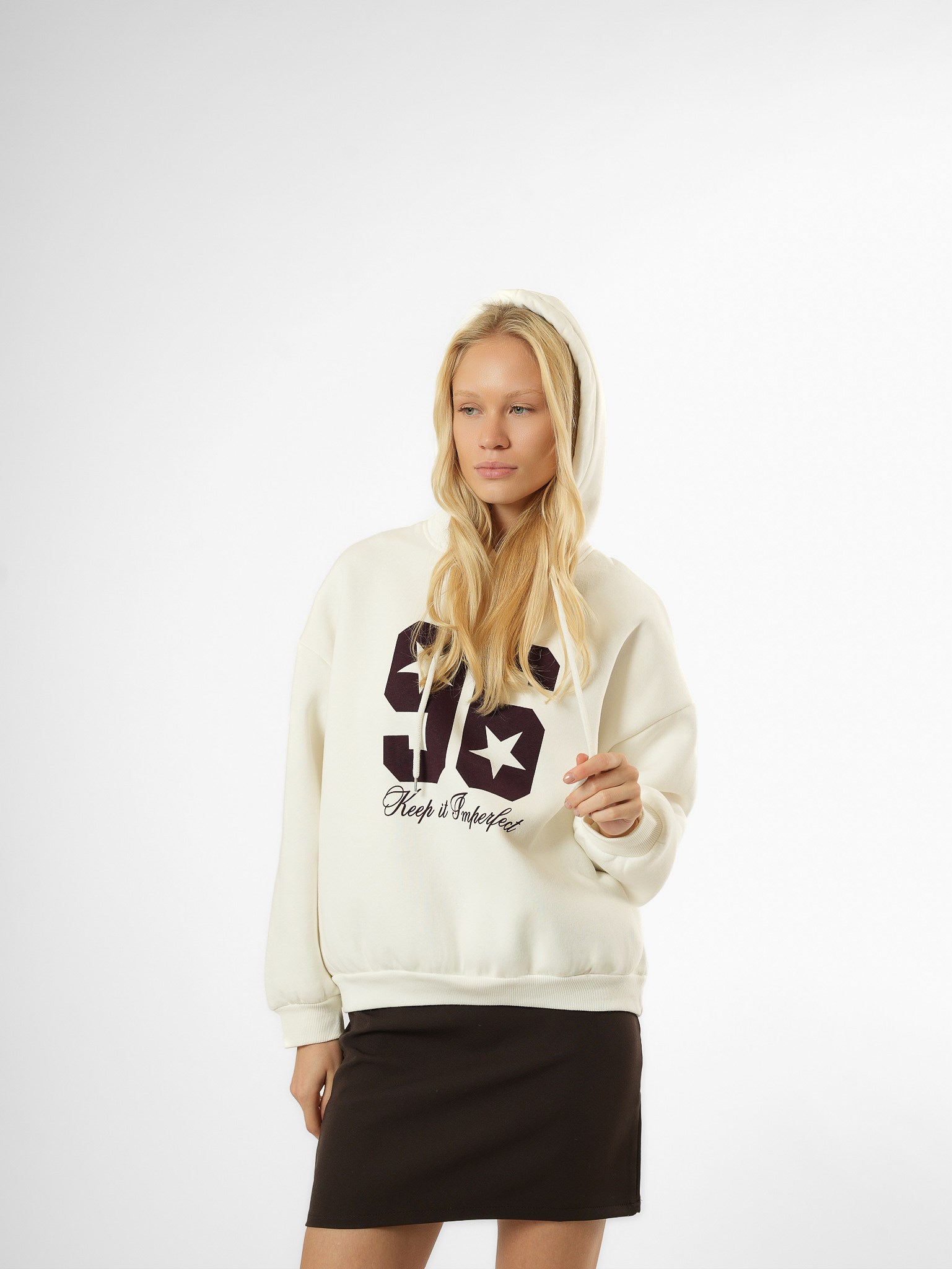 Baskılı Şardonlu Sweatshirt Ekru