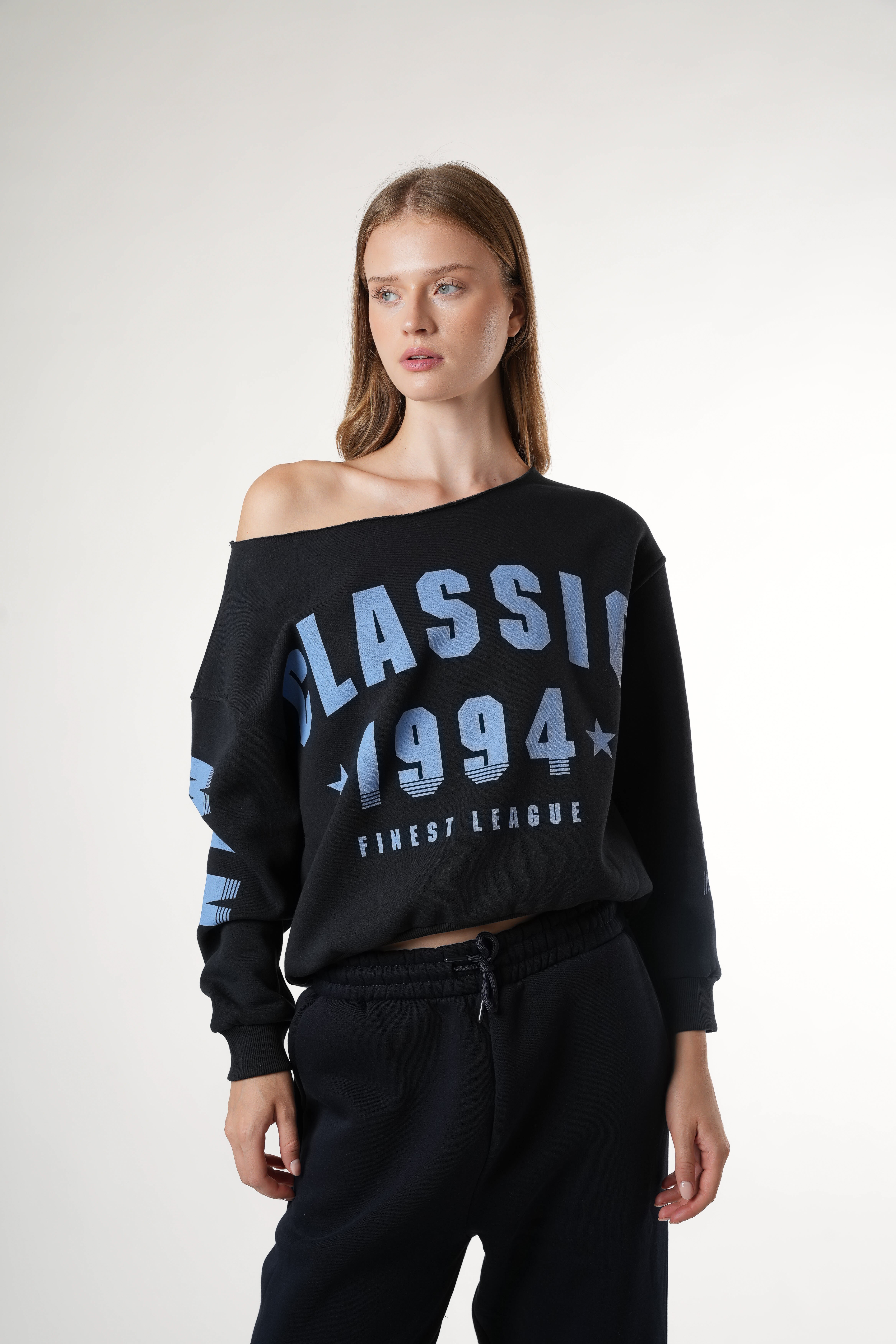Baskılı Şardonlu Sweatshirt Koyu Lacivert