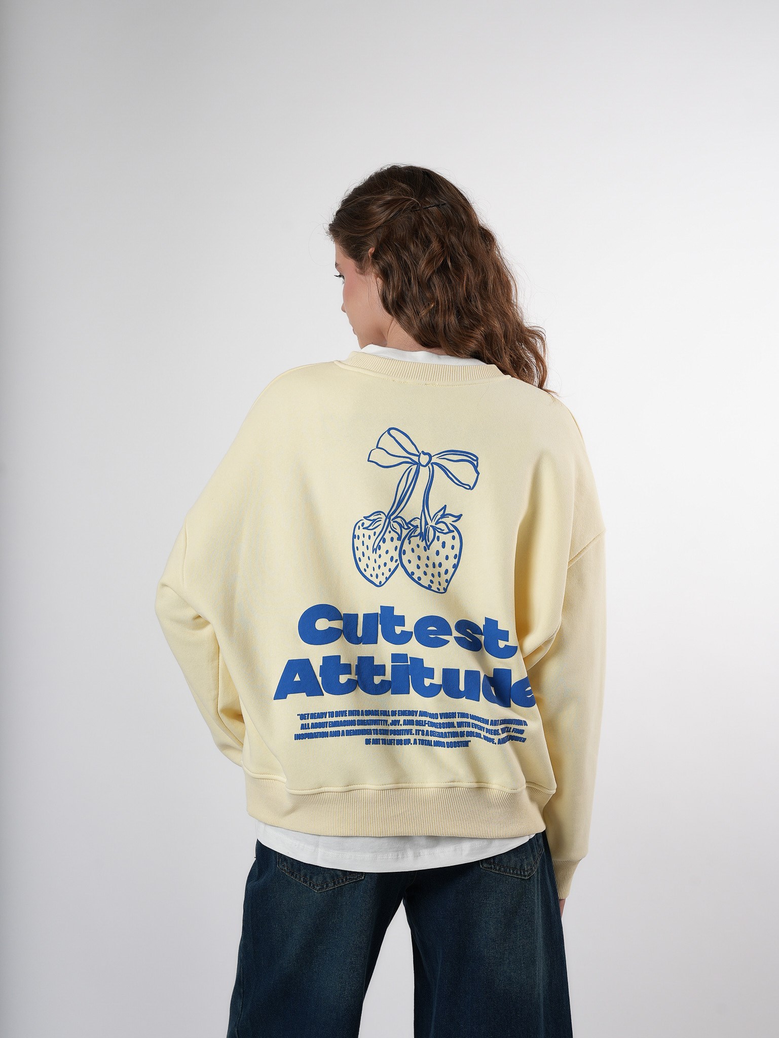 Baskılı Şardonlu Sweatshirt Sarı