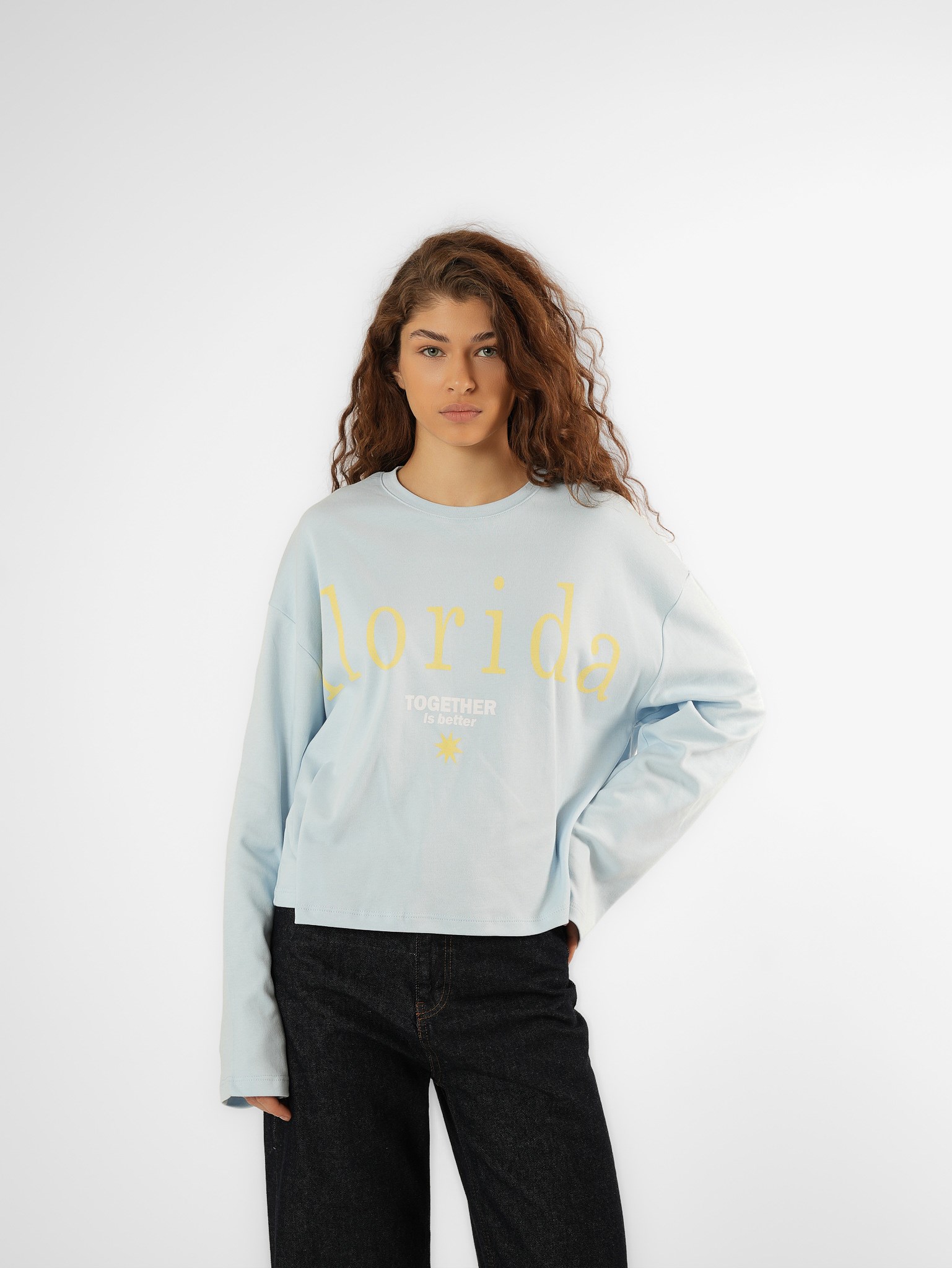 Baskılı Uzun Kol T-shirt Bebe-Mavi