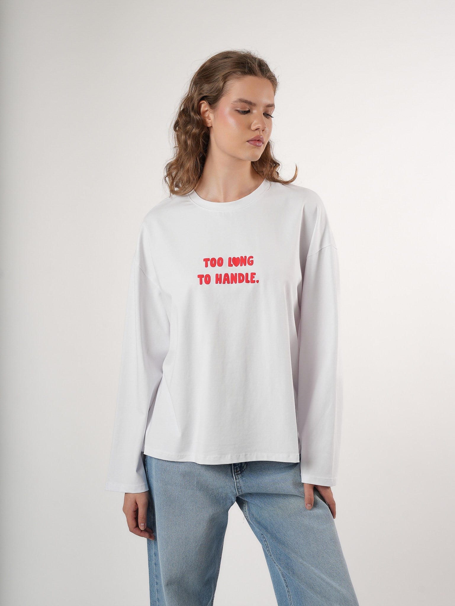 Baskılı Uzun Kol T-shirt Ekru