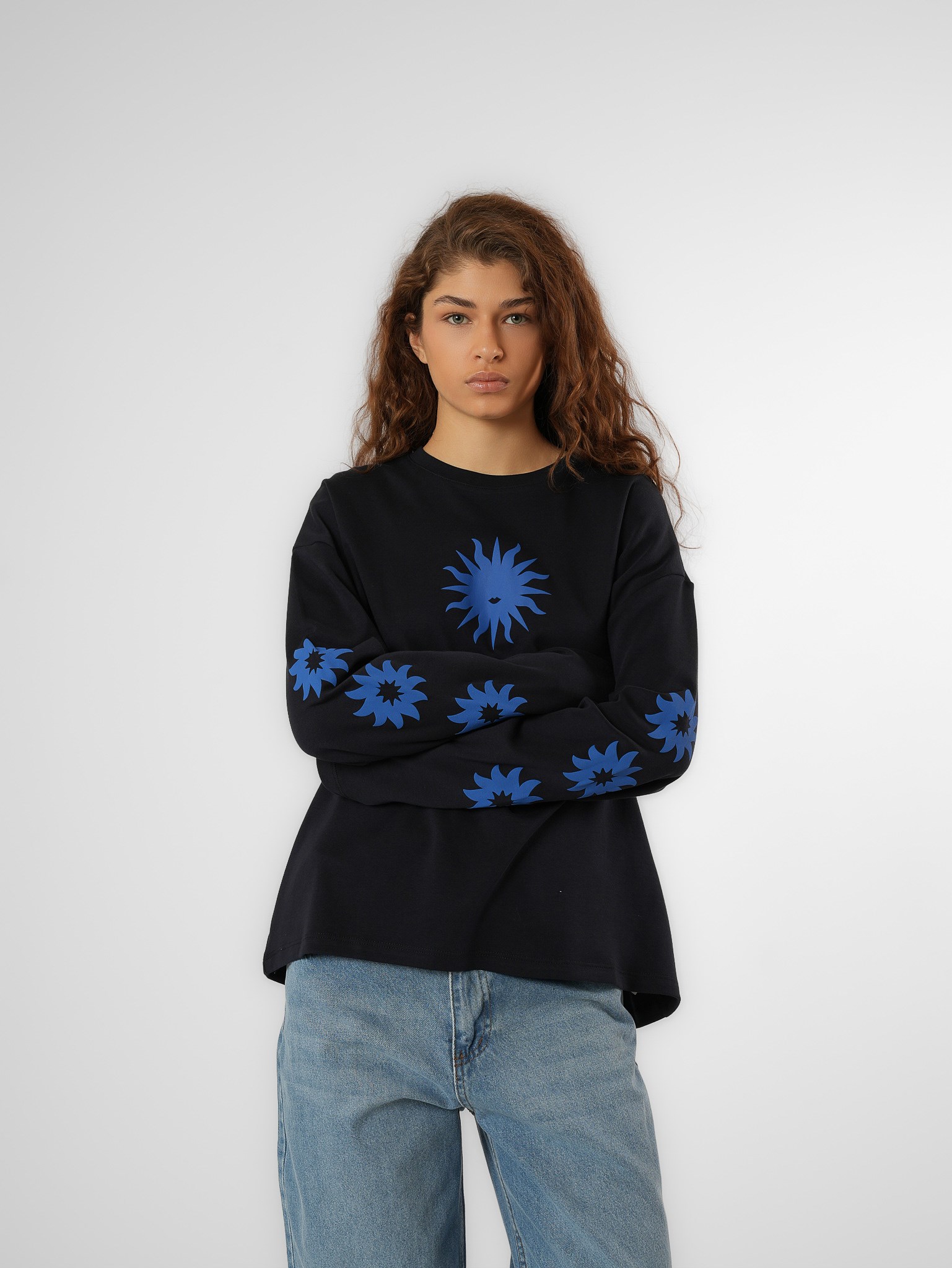 Baskılı Uzun Kol T-shirt Lacivert