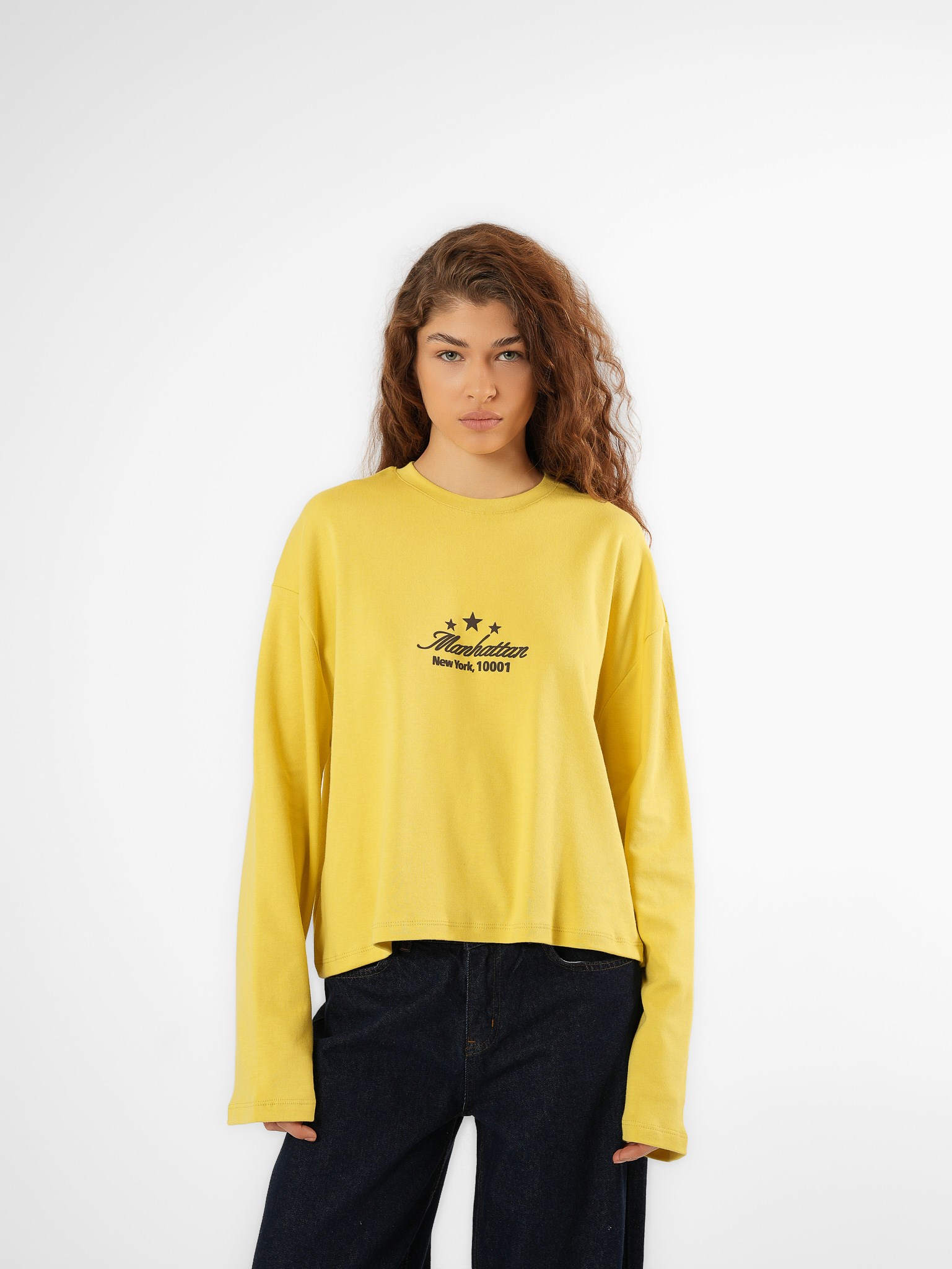 Baskılı Uzun Kol T-shirt Safran Sarı