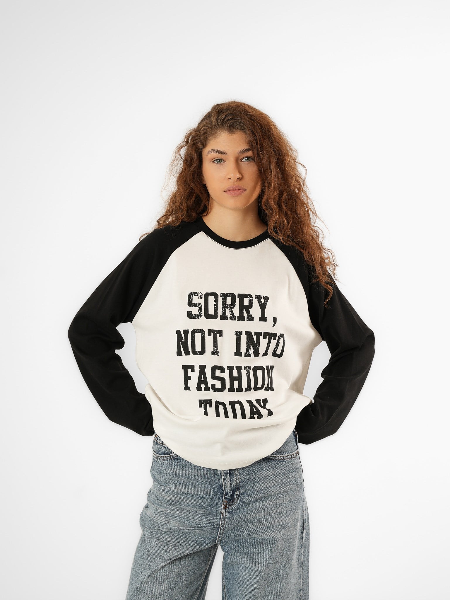 Baskılı Uzun Kol T-shirt Siyah-Ekru