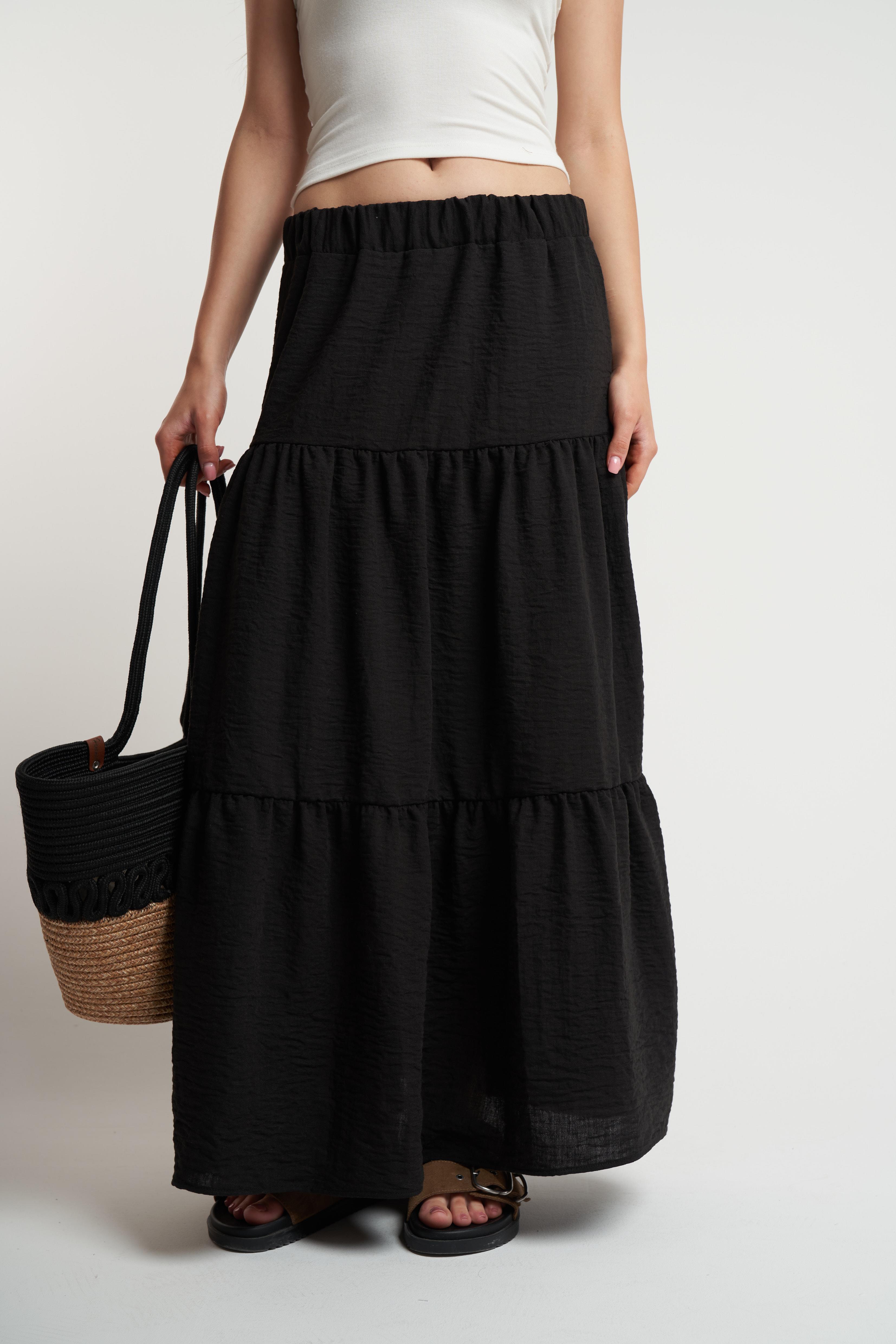 Bel Lastik Ayrobin Uzun Etek Siyah