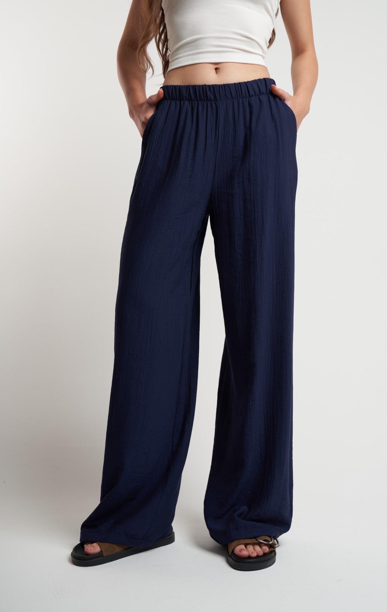 Bel Lastik Bol Paça Pantolon Lacivert