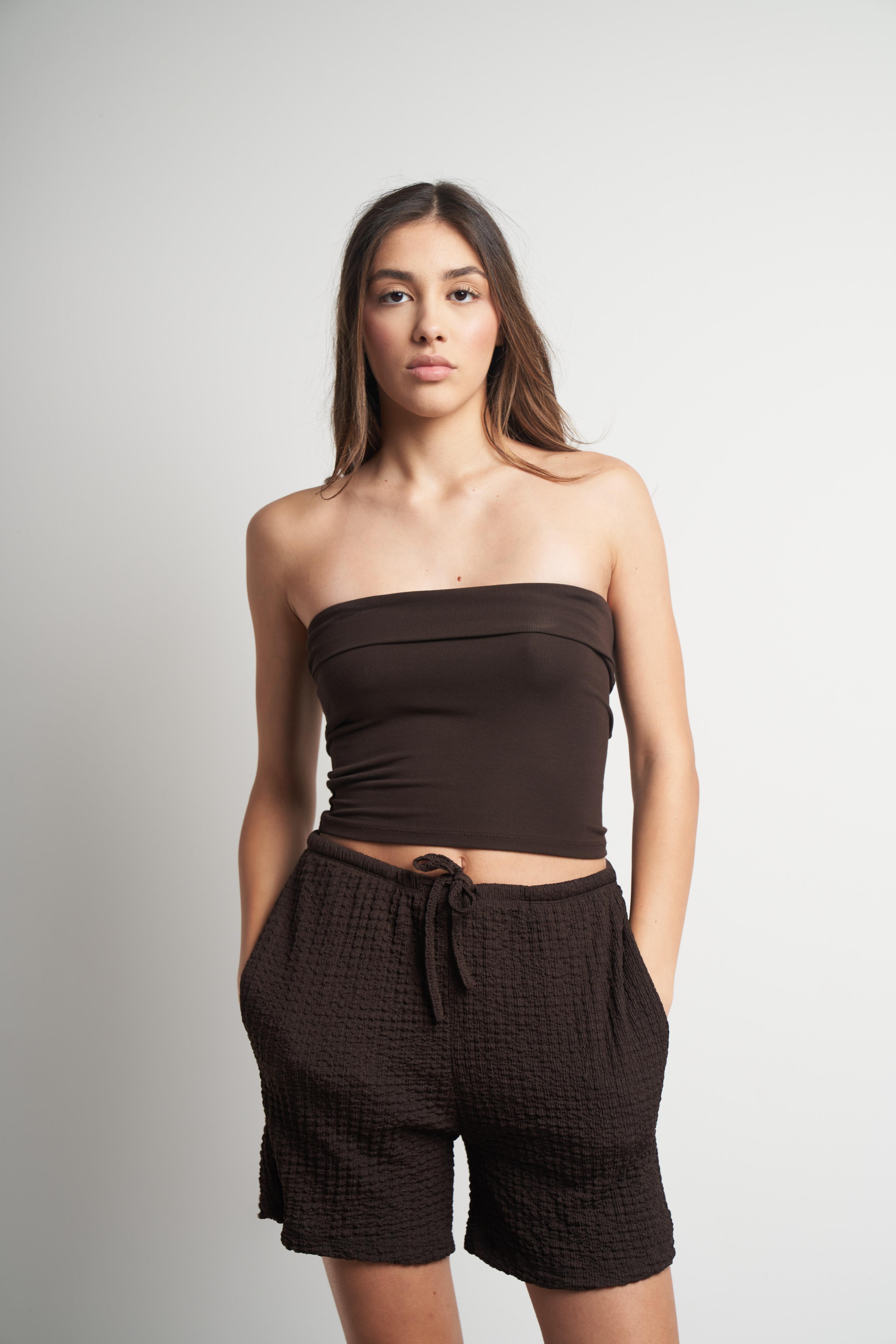 Bel Lastik Rasel Kısa Şort Kahve