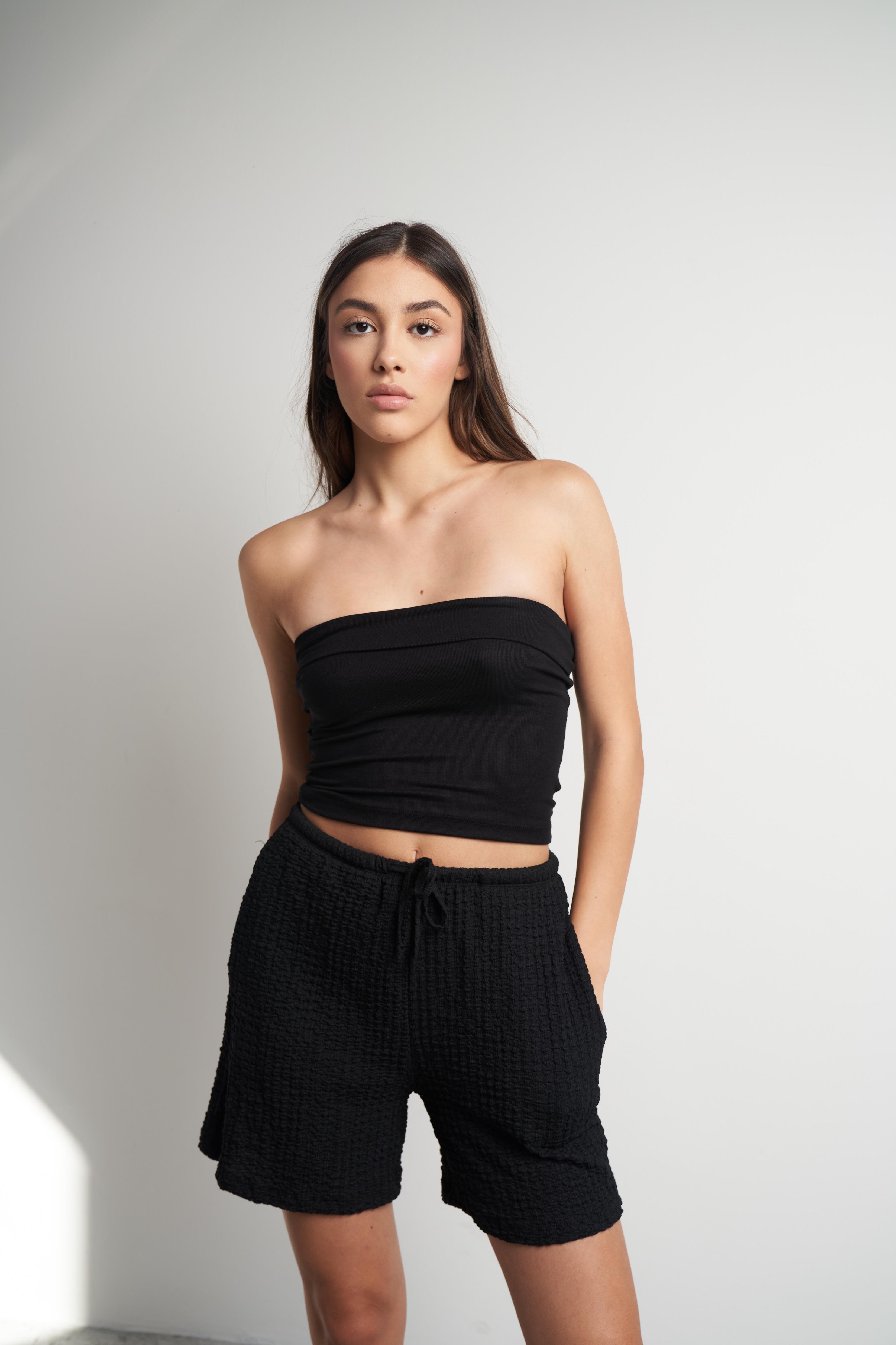 Bel Lastik Rasel Kısa Şort Siyah