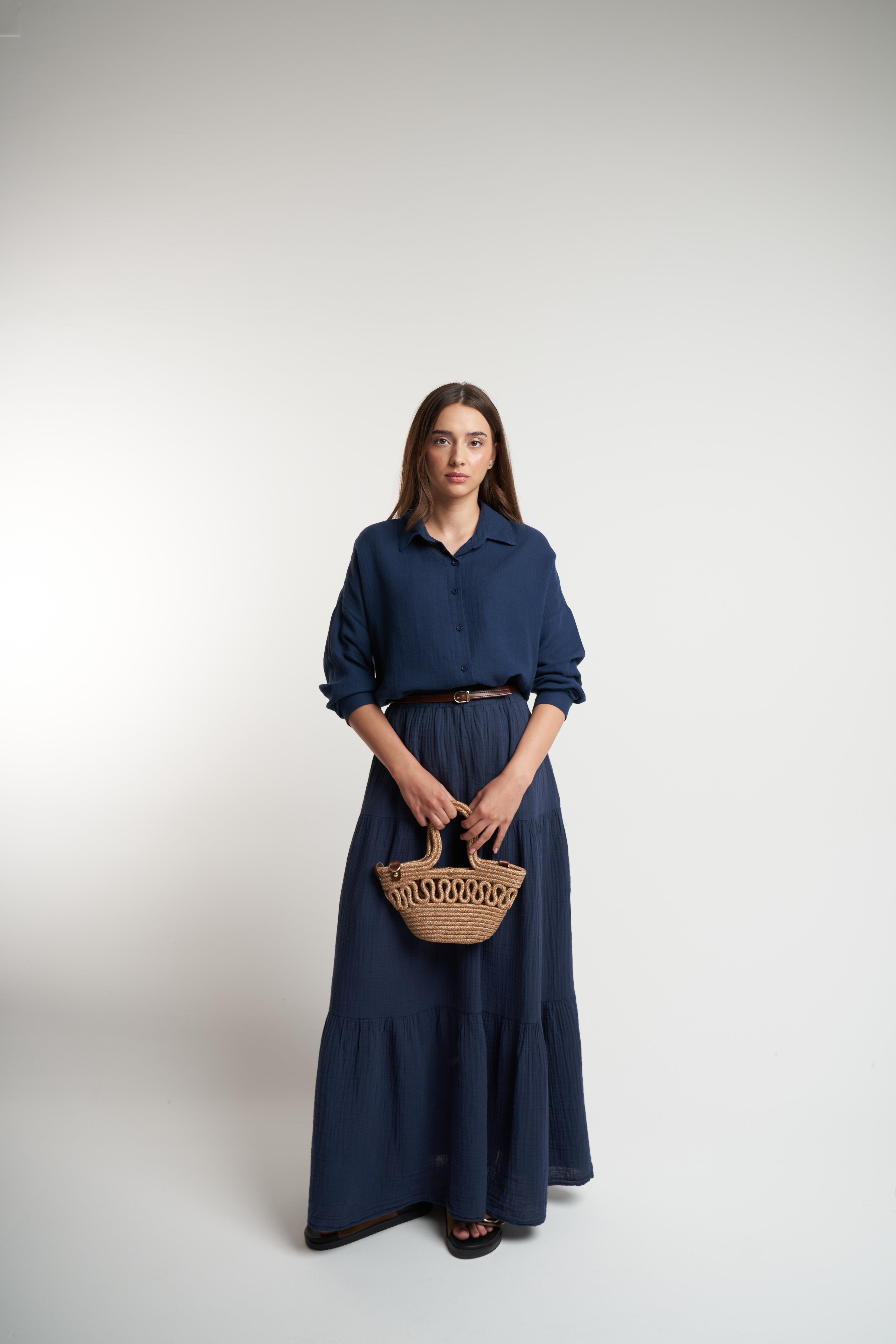 Bel Lastik Uzun Etek Lacivert