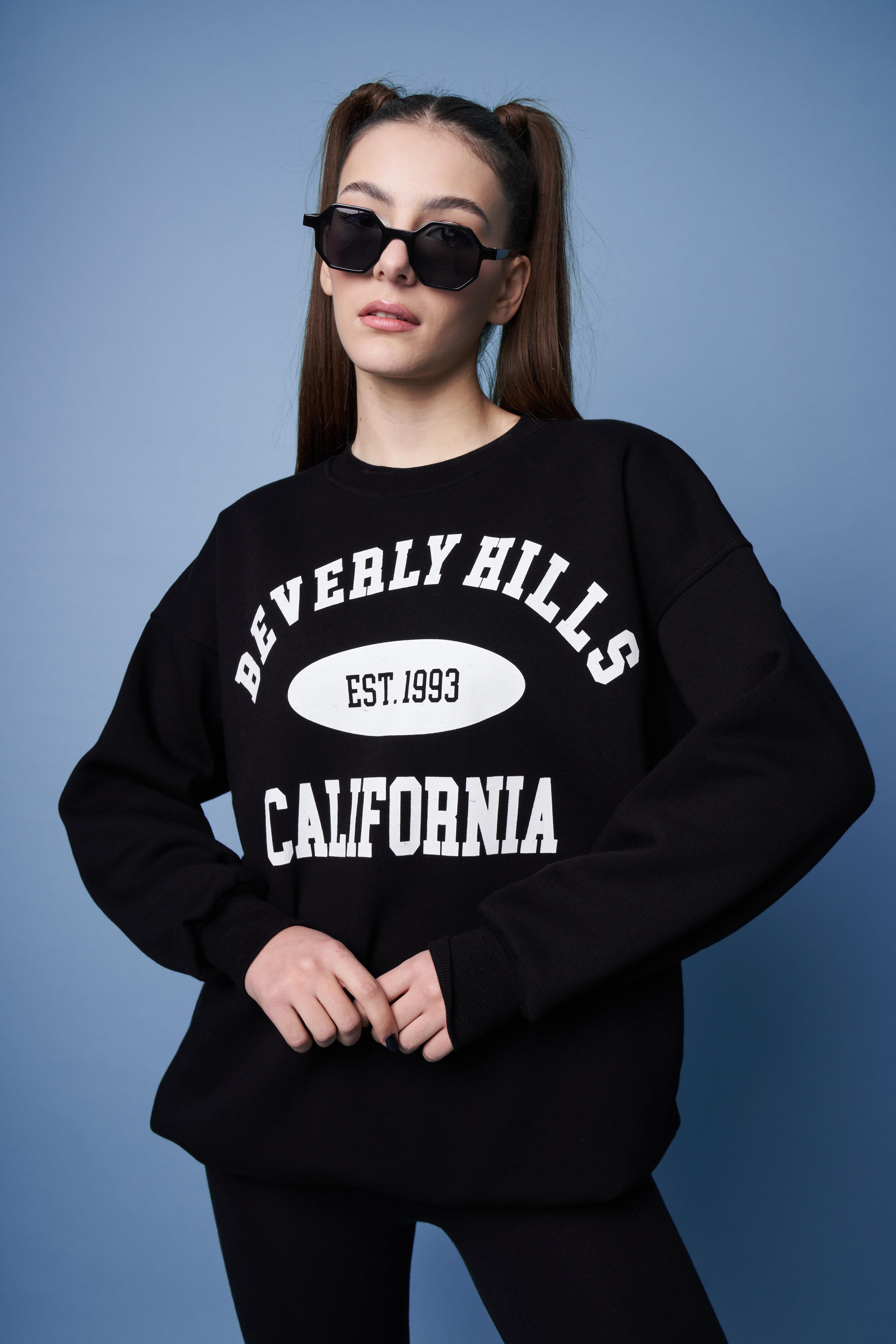 Beverly Hills Baskılı Sweatshirt Siyah